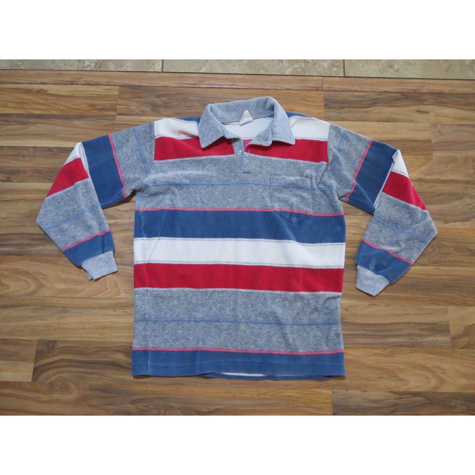 Other Campus Velour Striped Pocket Shirt Sz M-L Red White Gray Size US M / EU 48-50 / 2 - 1 Thumbnail