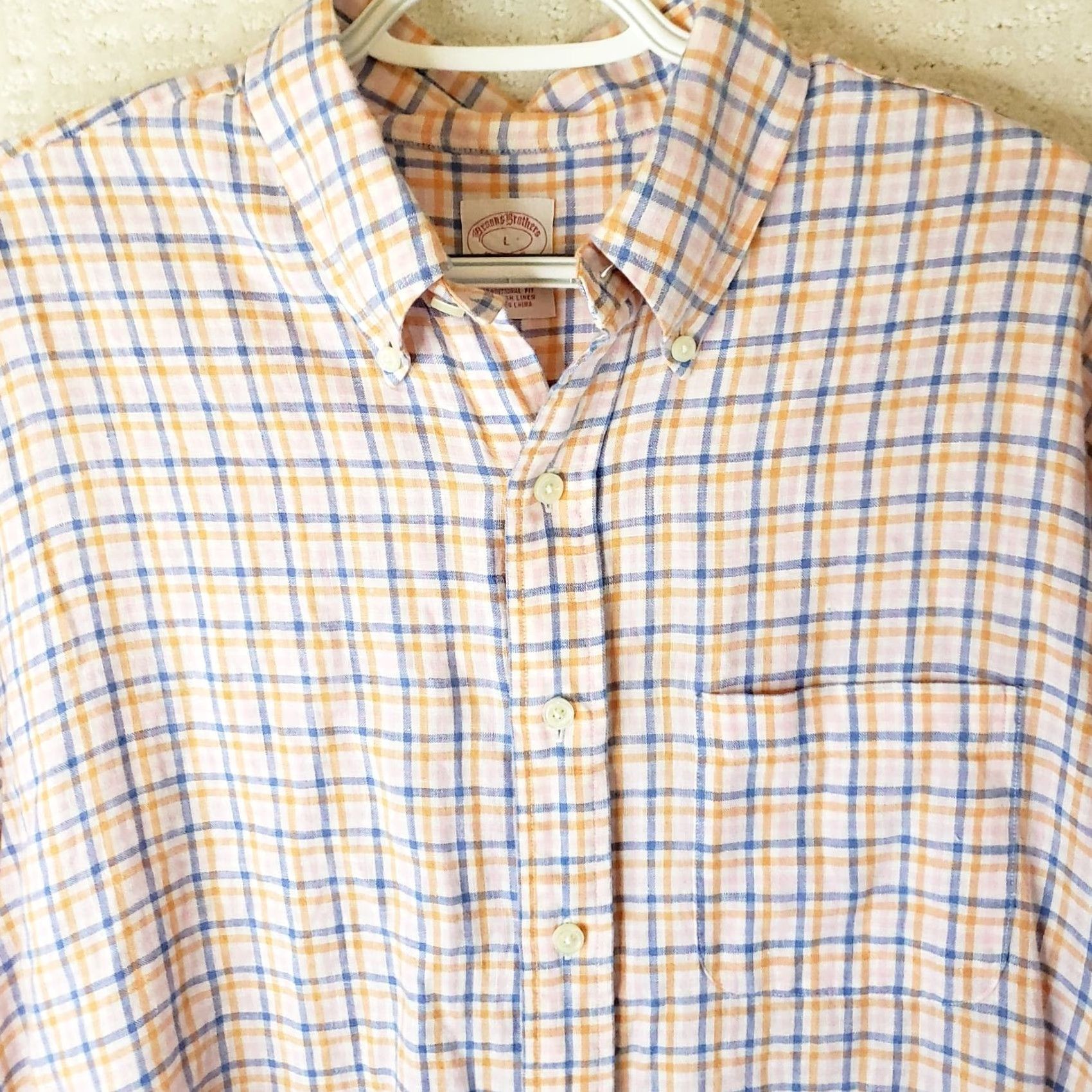 Brooks Brothers Brooks Brothers Linen Button-Up Shirt Men's L Plaid Multicolor Blue Orange Pink Pocket Short Sleeve Regular Fit Classic Casual Size US L / EU 52-54 / 3 - 3 Thumbnail