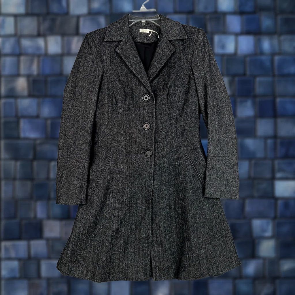 Vintage LEON MAX Coat Womens 6 Gray Herringbone Wool Blend Limited Edition Trench Pea Jacket Overcoat Size M / US 6-8 / IT 42-44 - 1 Thumbnail