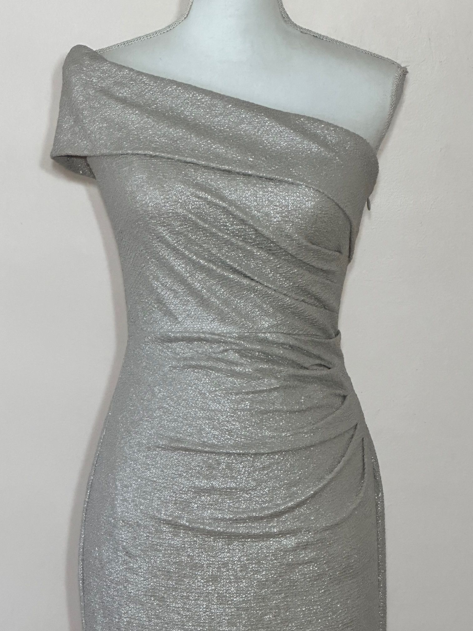 Other Eliza J Champagne Silver Textured One Shoulder Gown Size XS / US 0-2 / IT 36-38 - 3 Thumbnail
