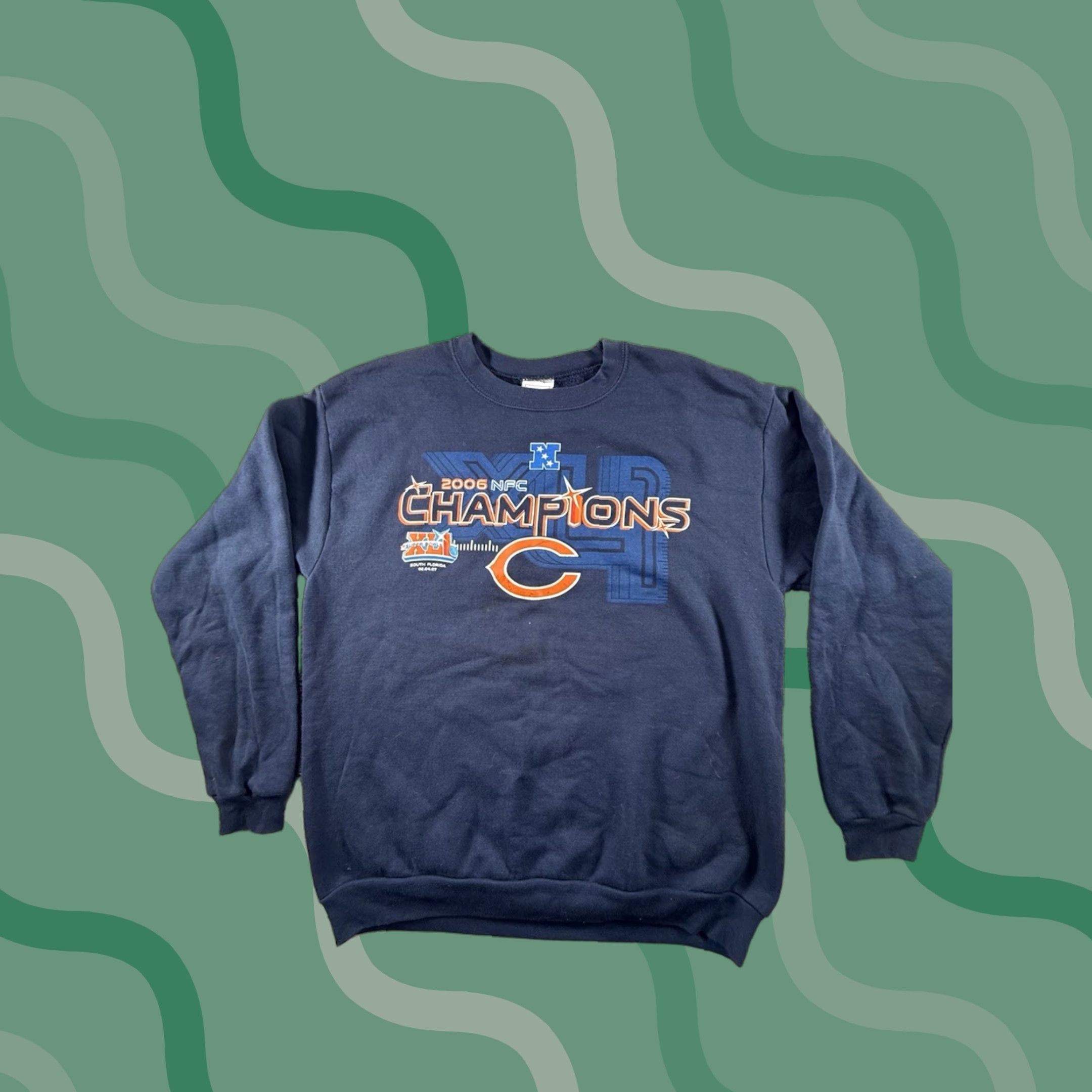 VINTAGE NFL Chicago Bears Long Sleeve Shirt Mens L Blue 2006 National Conference Champions Football Logo Cantons?