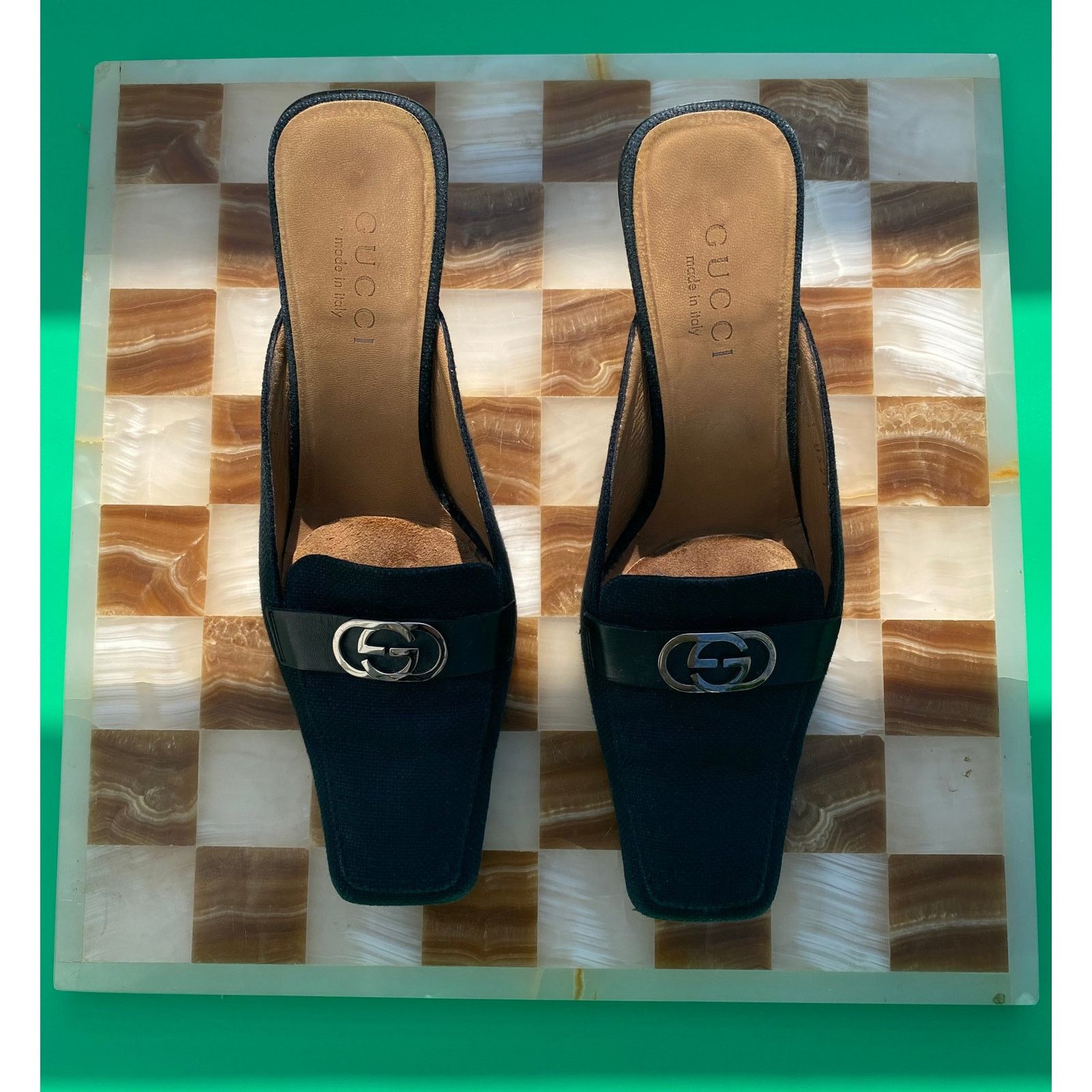 Gucci Vintage Gucci Black Canvas Heeled Mules with Logo Size US 7 / IT 37 - 1 Thumbnail