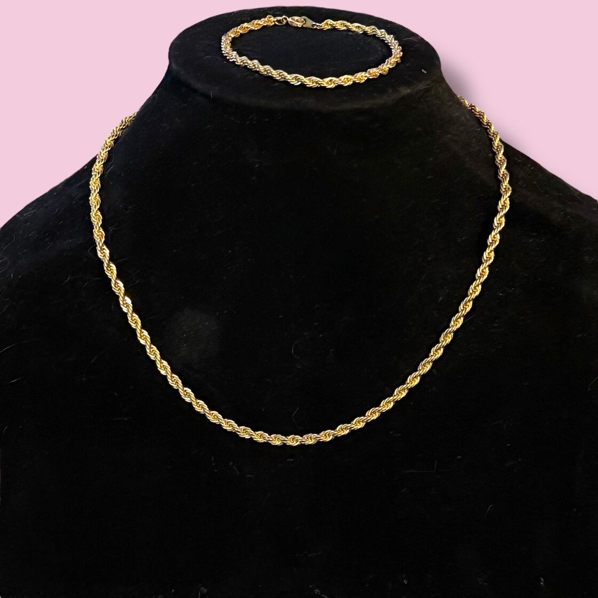 Vintage Vintage gold tone rope chain necklace and bracelet set Size ONE SIZE - 1 Thumbnail