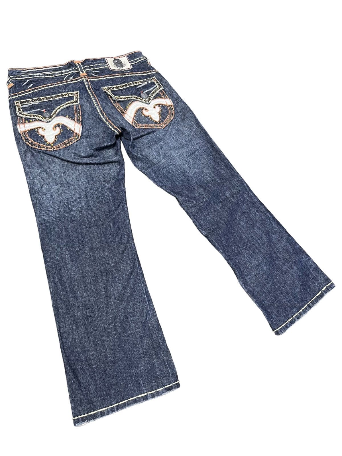 Vintage LAGUNA BEACH Big Stitch Gemstone Studded Skull Button Denim Size US 35 - 5 Thumbnail