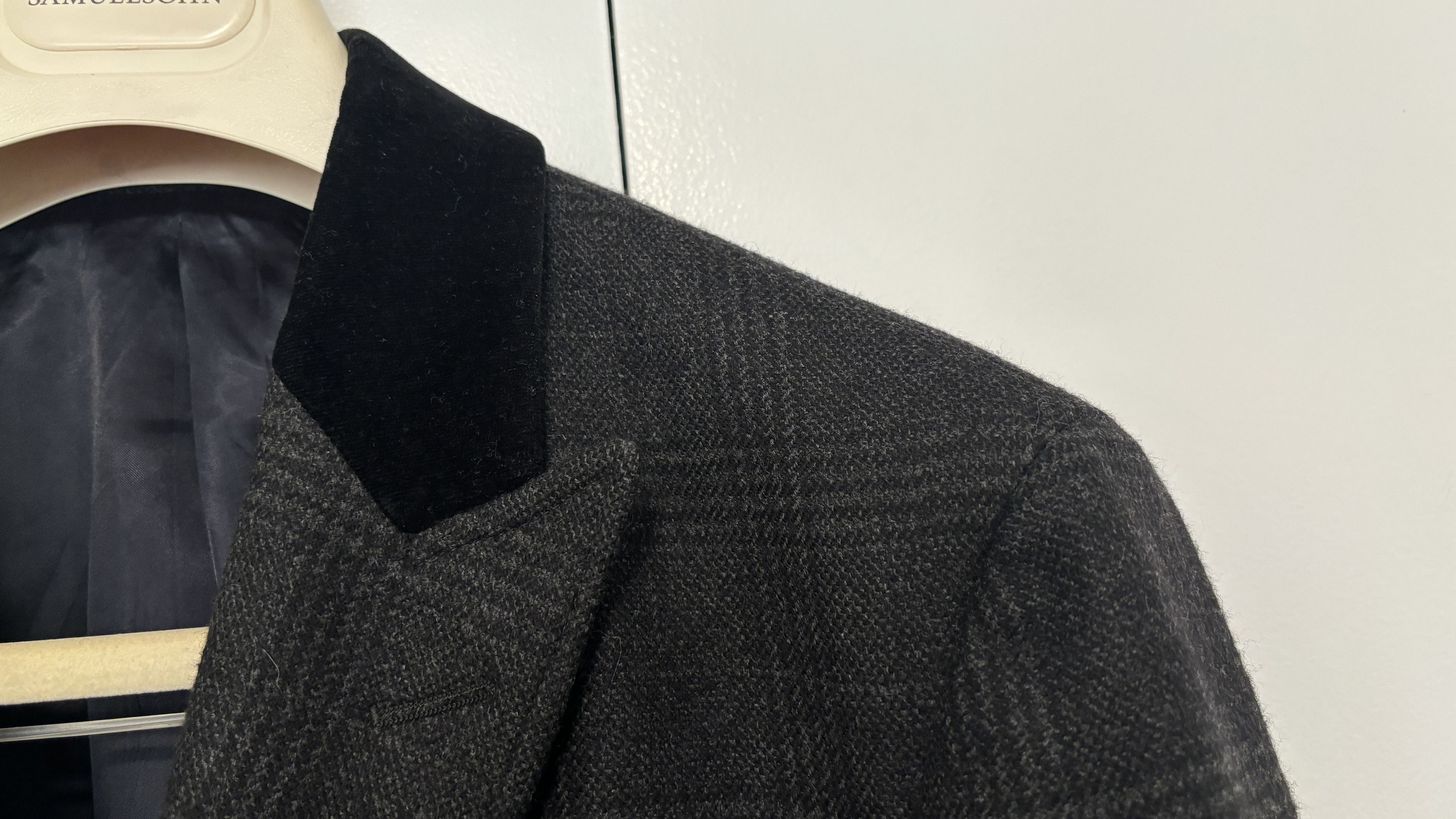 Brooks Brothers Plaid Chesterfield Overcoat Topcoat, Wool, Velvet; 38 -40 Size US M / EU 48-50 / 2 - 3 Thumbnail