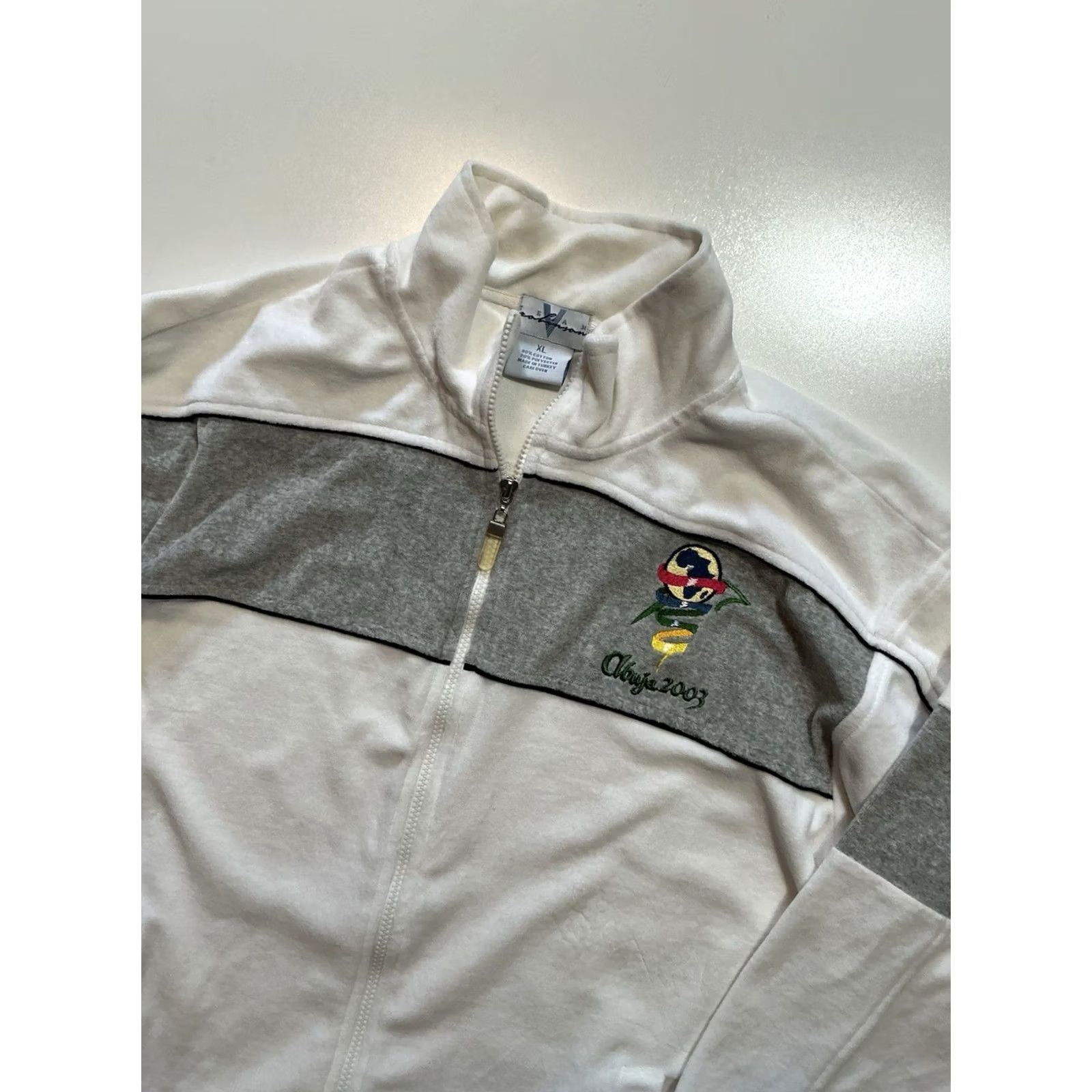 Velour VINTAGE Y2K 2003 Abuja 8th All Africa Games Team Velour Full Zip Jacket XL Mens White Track Jacket Size US XL / EU 56 / 4 - 4 Thumbnail