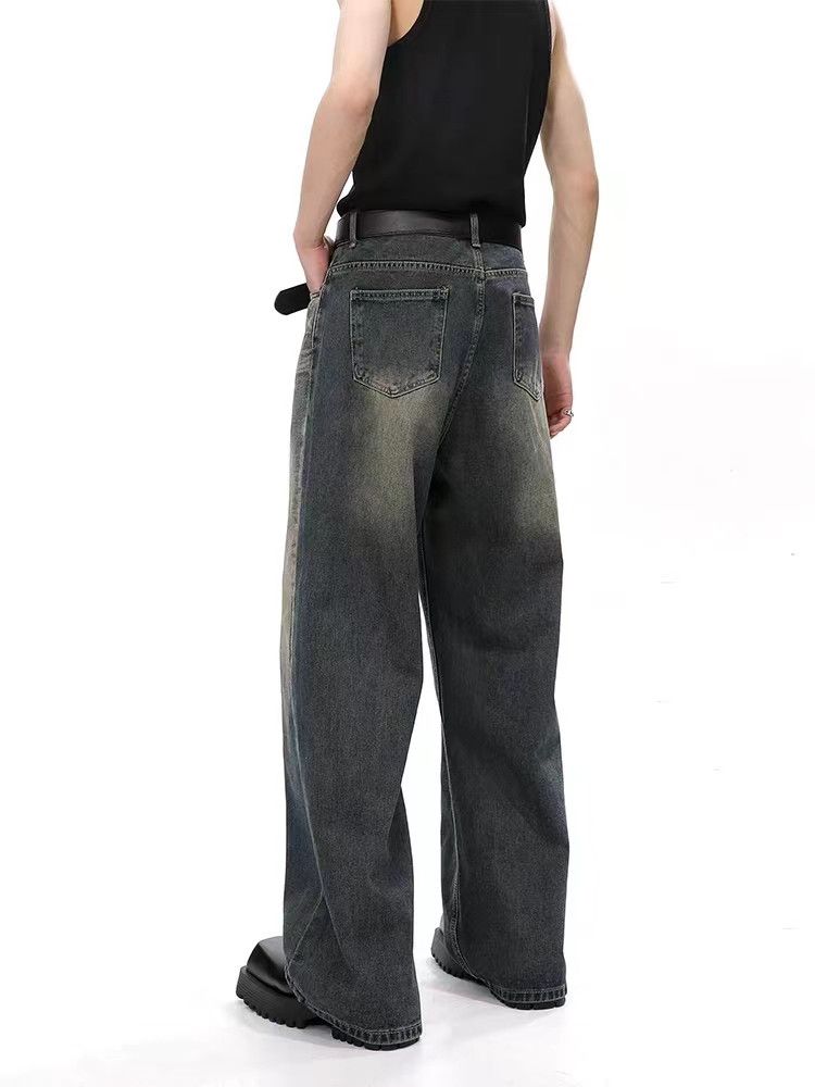 Street Vintage Washed Distressed Straight Jeans