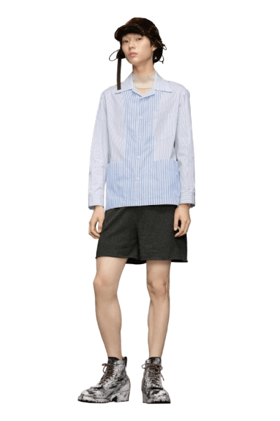 Maison Margiela o1w1db10526 Patchwork Stripe Shirt in Light Blue/White Size US S / EU 44-46 / 1 - 2 Thumbnail