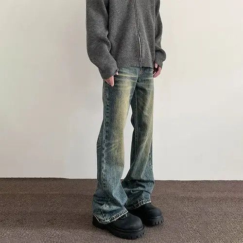 Japanese Brand Washed distressed men's American retro cleanfit flared jeans Size US 32 / EU 48 - 1 Thumbnail
