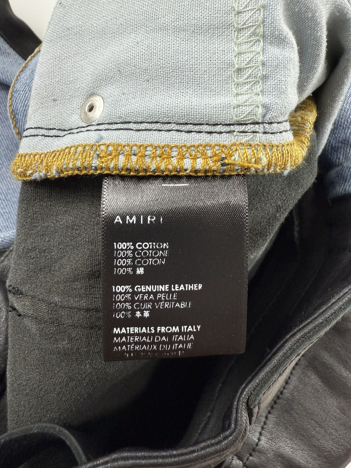 Amiri Amiri Leather & Denim Cropped Flare Jeans Size US 27 - 14 Thumbnail