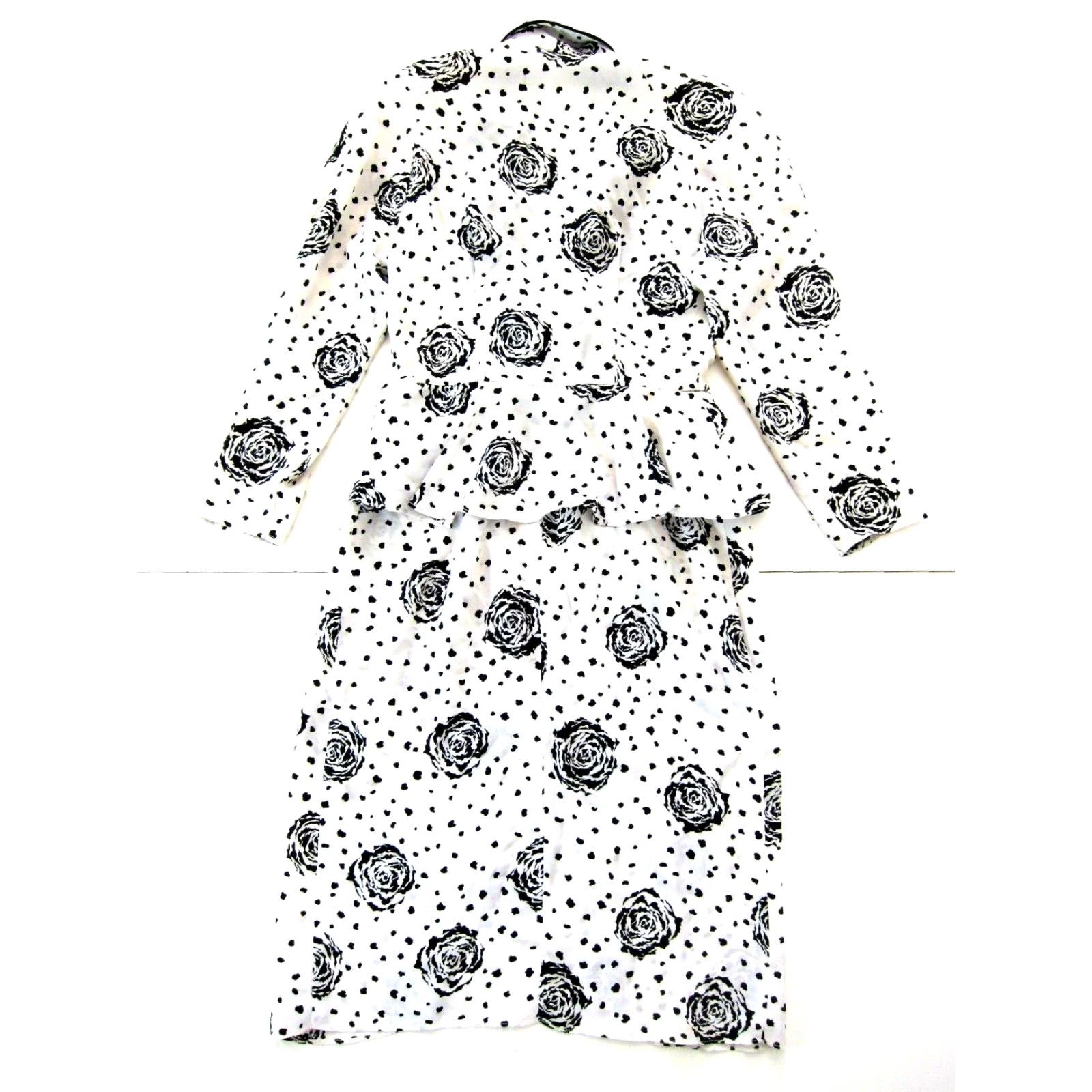 Vintage VINTAGE Pacino California Black White Floral Polka Dot Ruffle Wrap Dress 7/8 M Size M / US 6-8 / IT 42-44 - 2 Thumbnail