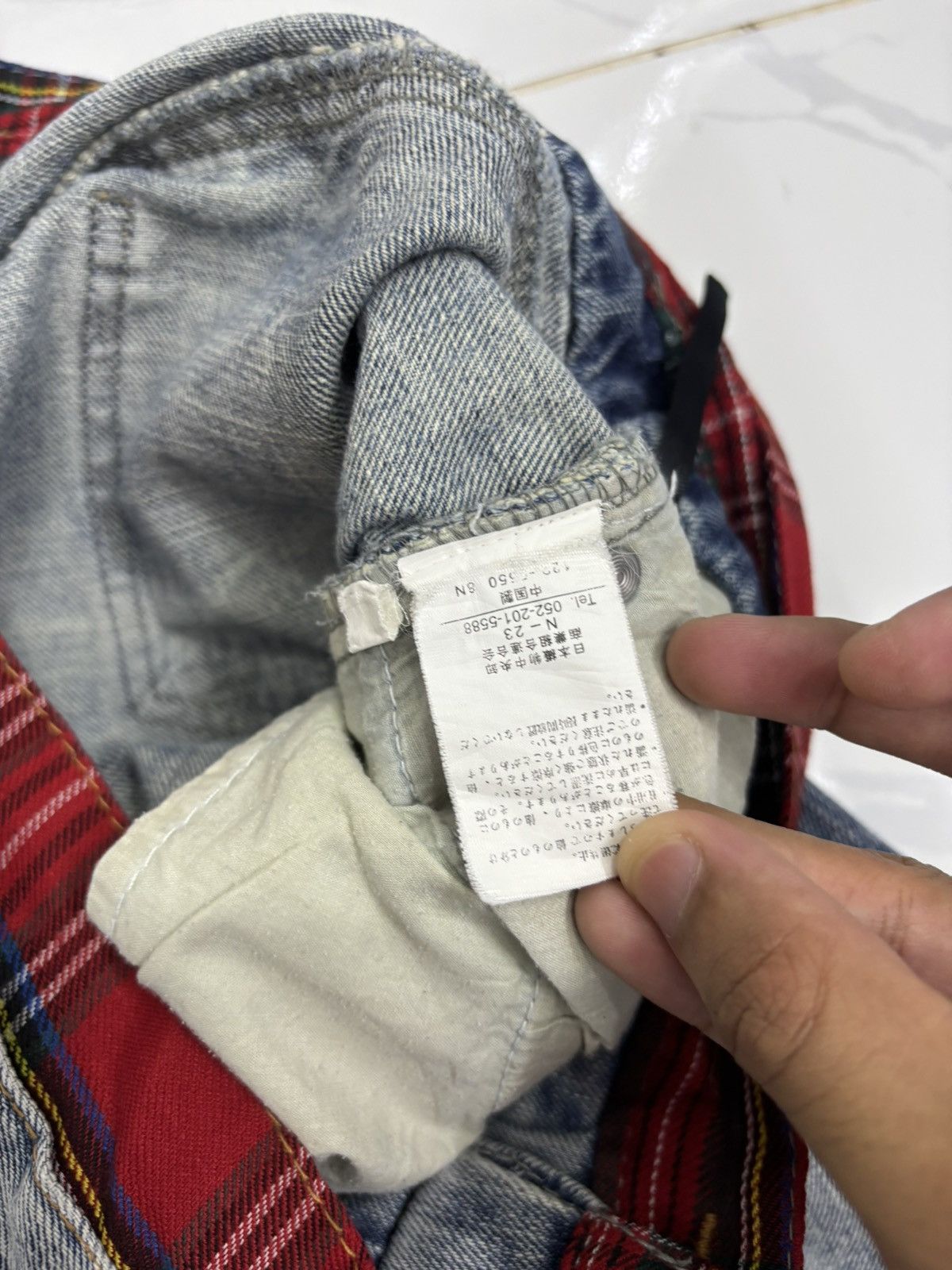 Hysteric Glamour × If Six Was Nine Red Tartan Checked Double Waist Jean Distressed Denim Size US 31 - 10 Thumbnail