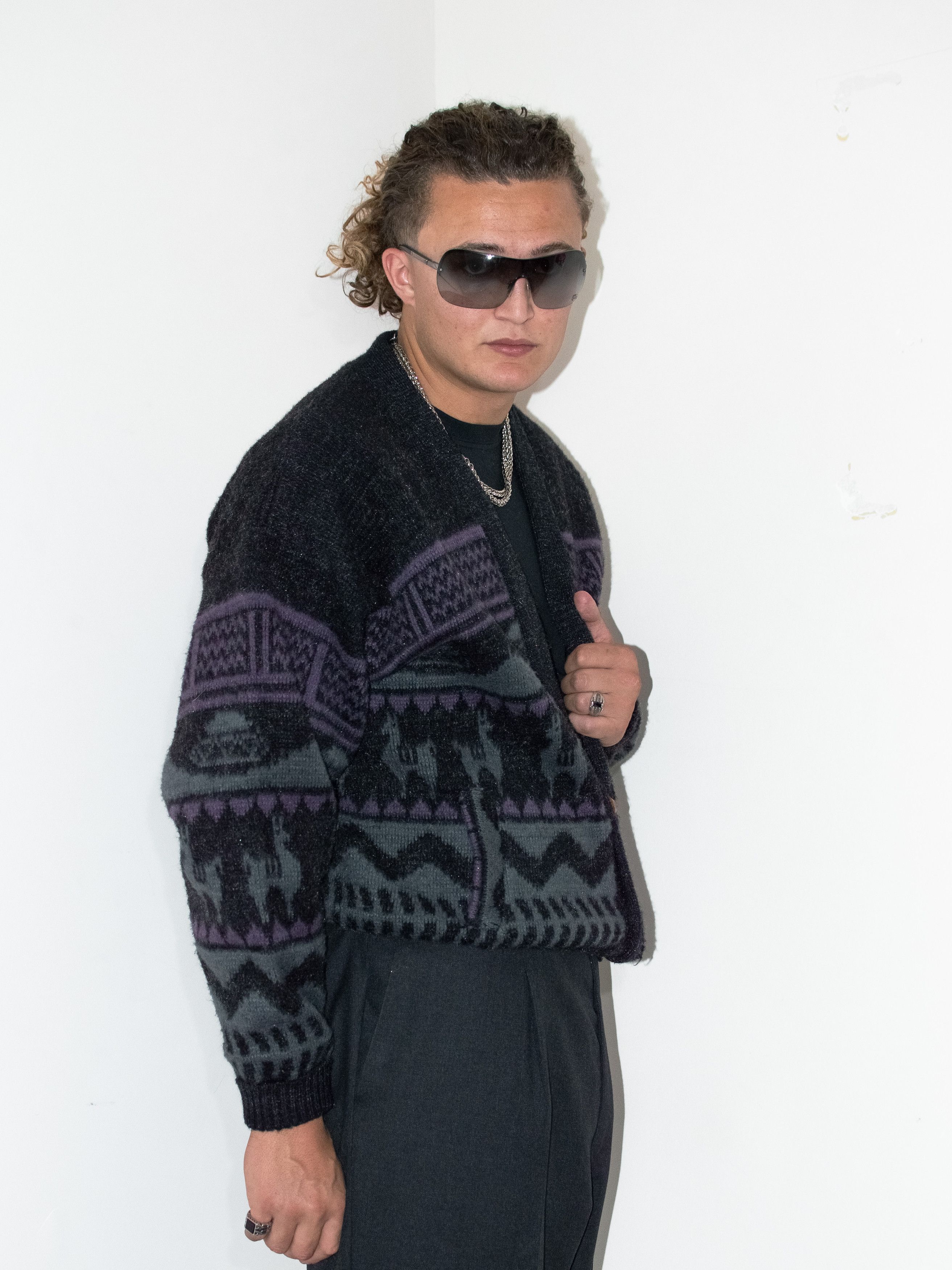 Designer × Vintage Vintage 90s Alpaca Geometric Crazy Pattern Cardigan Size US L / EU 52-54 / 3 - 3 Thumbnail
