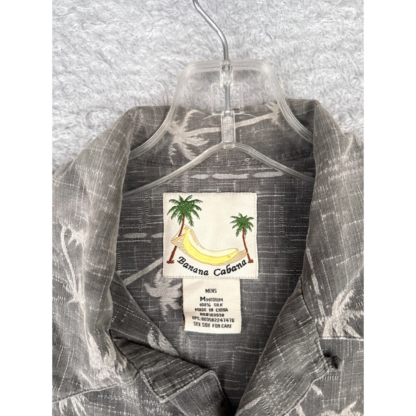 Vintage Banana Cabana Shirt Men Medium Gray Palm Tree 100% Silk Hawaiian Button Up Size US M / EU 48-50 / 2 - 7 Thumbnail