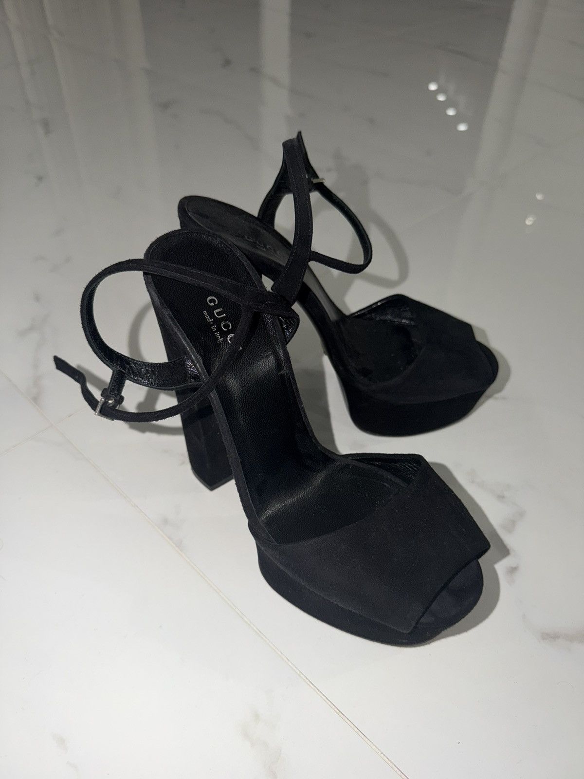 Gucci Gucci Black Suede Platform Heels / Ankle Strap Sandals Size US 8 / IT 38 - 2 Thumbnail