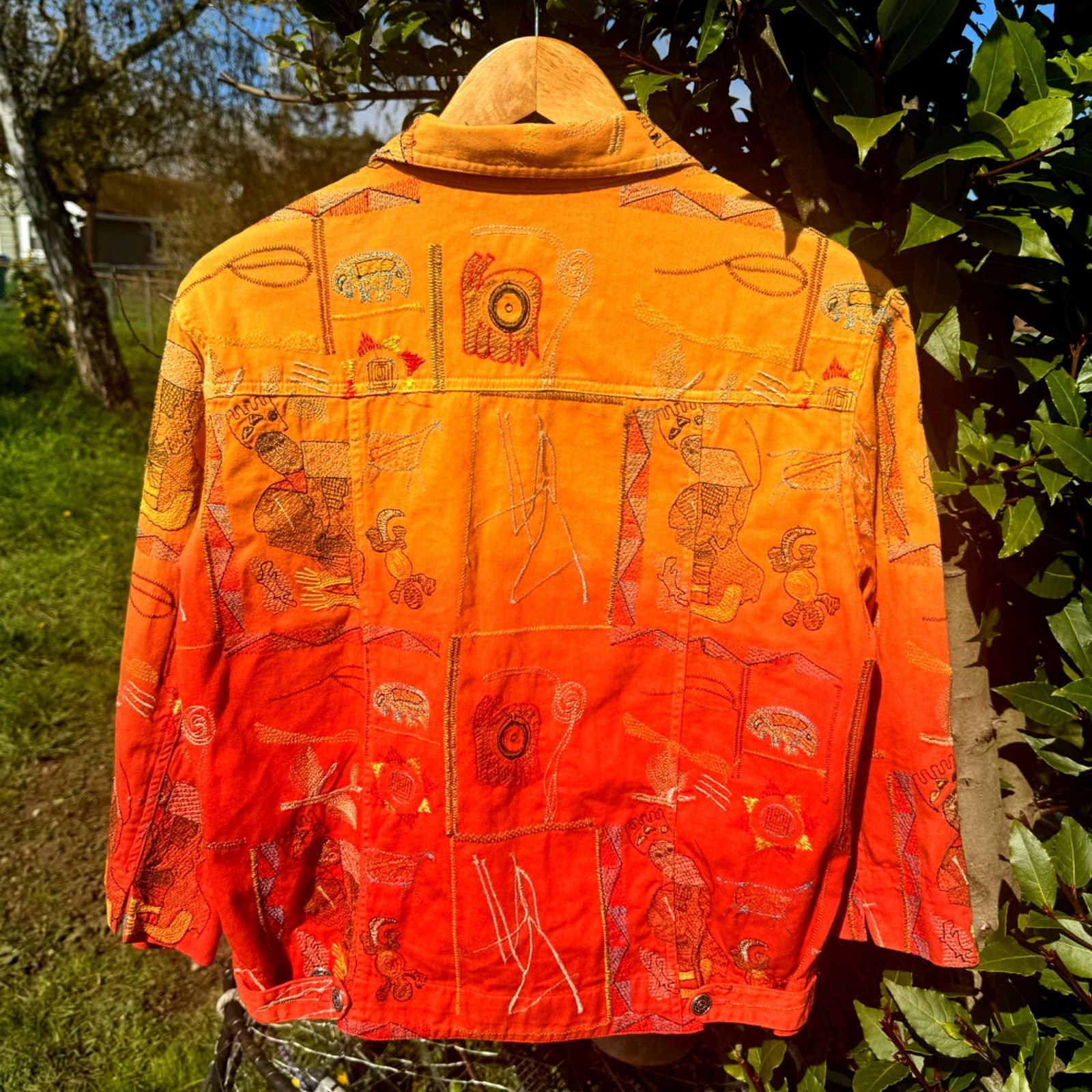 Vintage Vtg. '00s Folk Art Embroidered Orange Button-Up Size M / US 6-8 / IT 42-44 - 5 Thumbnail