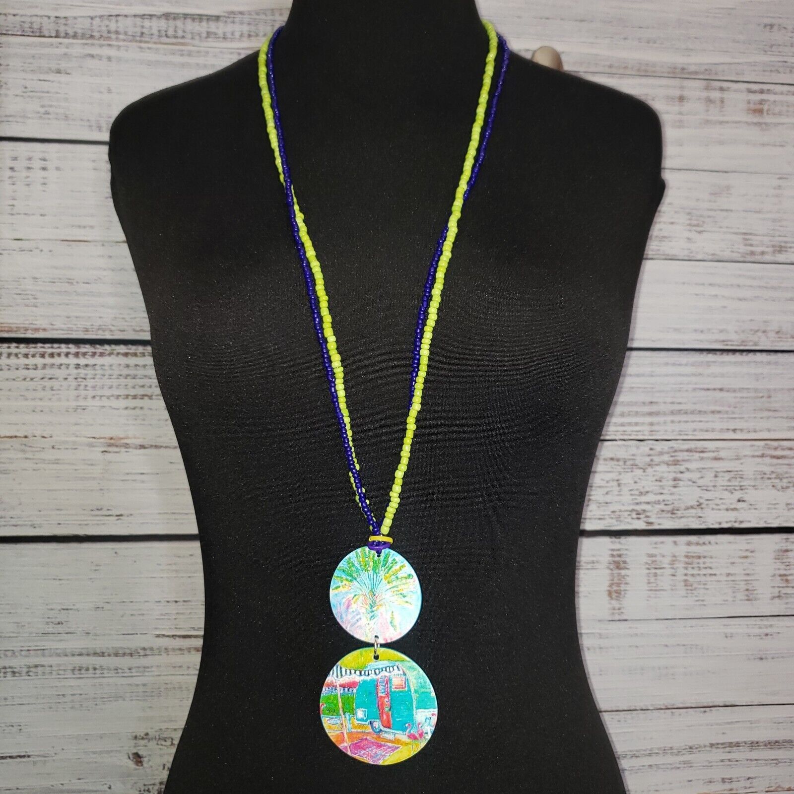 Camper Hand-painted Camper Themed Necklace 21 Inch Drop Shell Size ONE SIZE - 2 Thumbnail