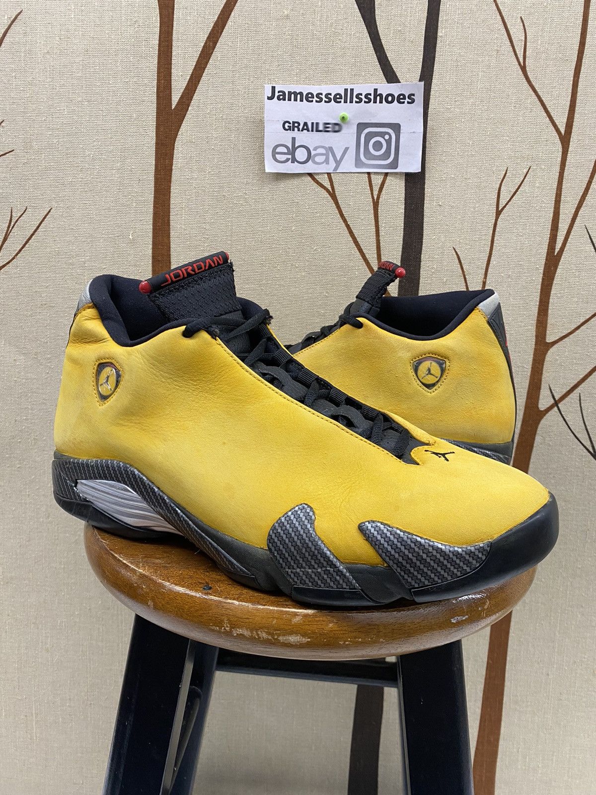Pre-owned Jordan Nike Size 12 Air Jordan Retro 14 Reverse Ferrari Shoes In Yellow