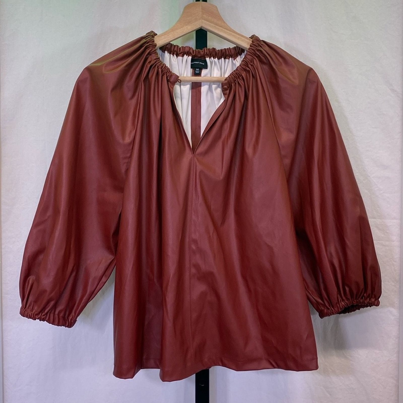 WhoWhat NWOT faux leather Cabernet red top Size M / US 6-8 / IT 42-44 - 1 Thumbnail