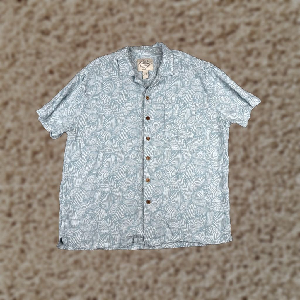 Vintage VINTAGE St. John's Bay Button-Up Hawaiian Shirt Men XL Blue White Waves 100% Rayon Floral Short Sleeve Mens Size US XL / EU 56 / 4 - 1 Thumbnail