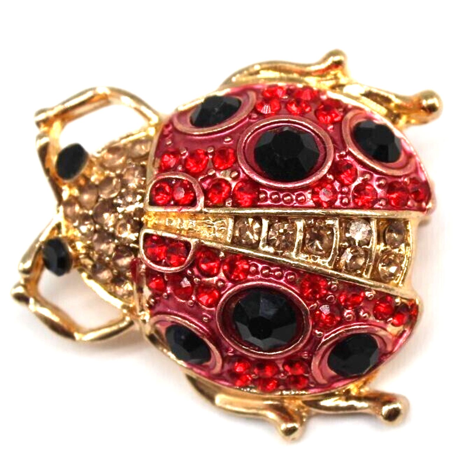 Other Red Black Champagne Rhinestone Lady Bug Brooch •Goldtone •1" Size ONE SIZE - 3 Thumbnail