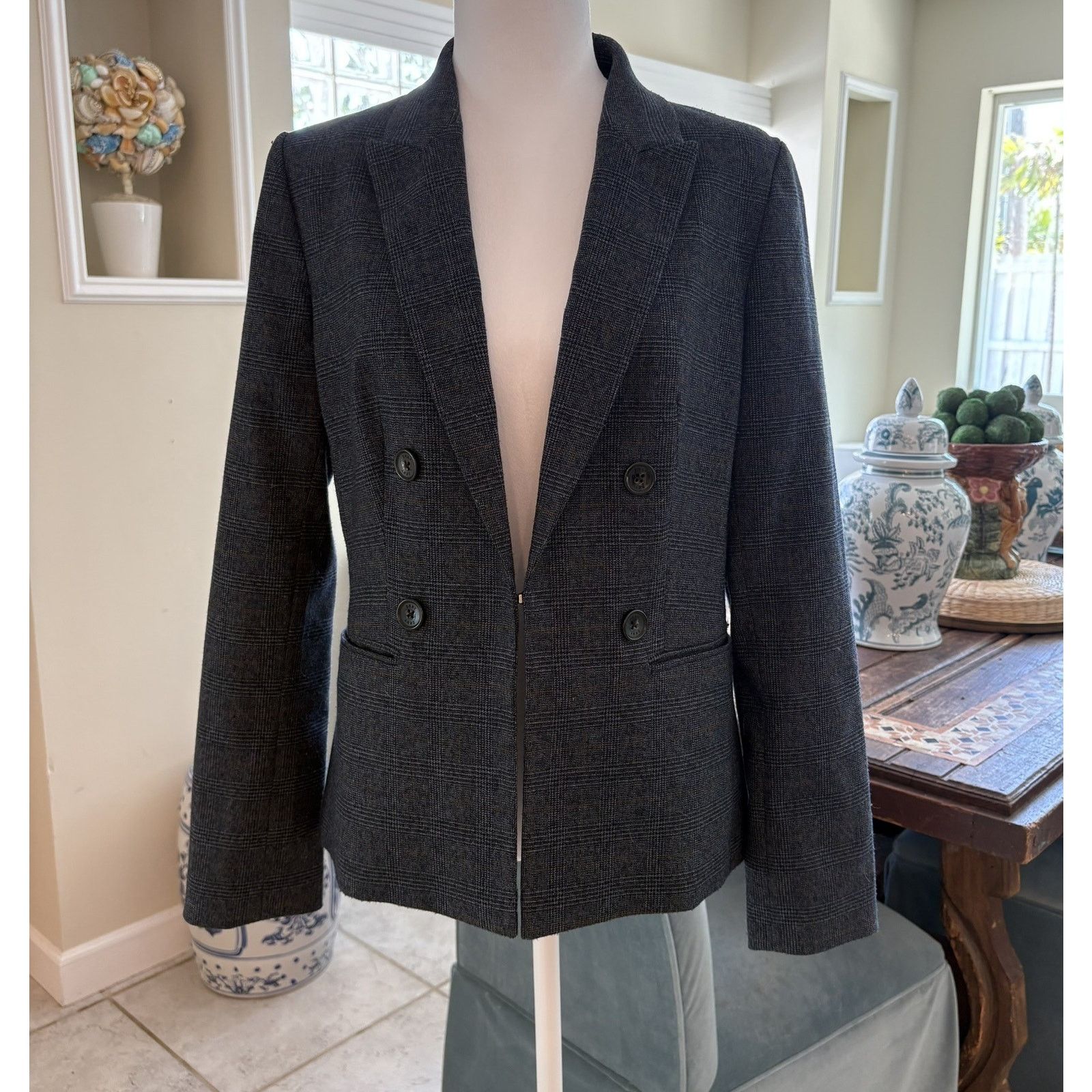 DKNY DKNY Glen Plaid Prince Of Wales Check Double Breasted Blazer Size M / US 6-8 / IT 42-44 - 6 Thumbnail
