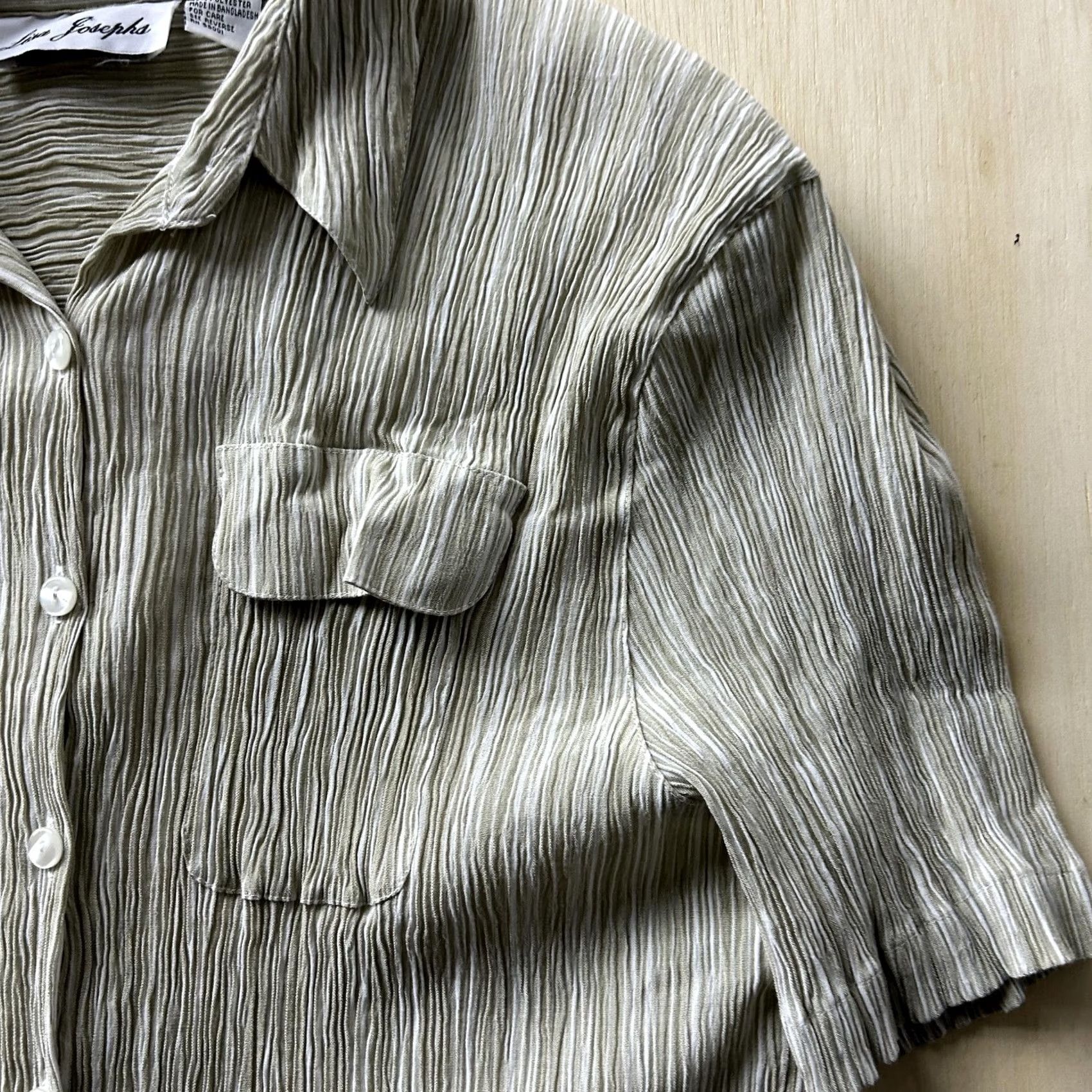 Joseph VINTAGE Lisa Josephs Blouse Womens XL Beige Textured Short Sleeve Button Up Size XL / US 12-14 / IT 48-50 - 2 Thumbnail