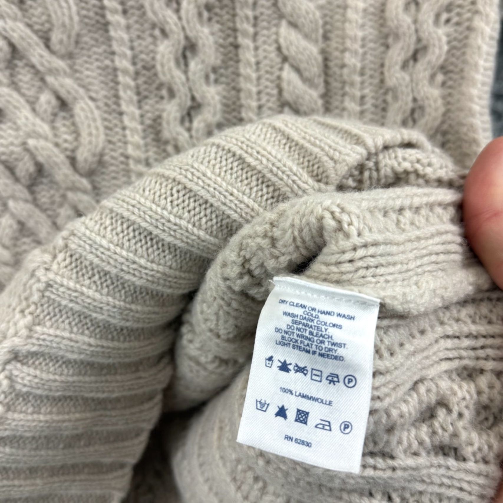 Lands' End Lands' End Sweater Mens Medium Beige Cable Knit Long Sleeve Pullover Casual Preppy Outdoor Wool Cotton Size US M / EU 48-50 / 2 - 7 Thumbnail