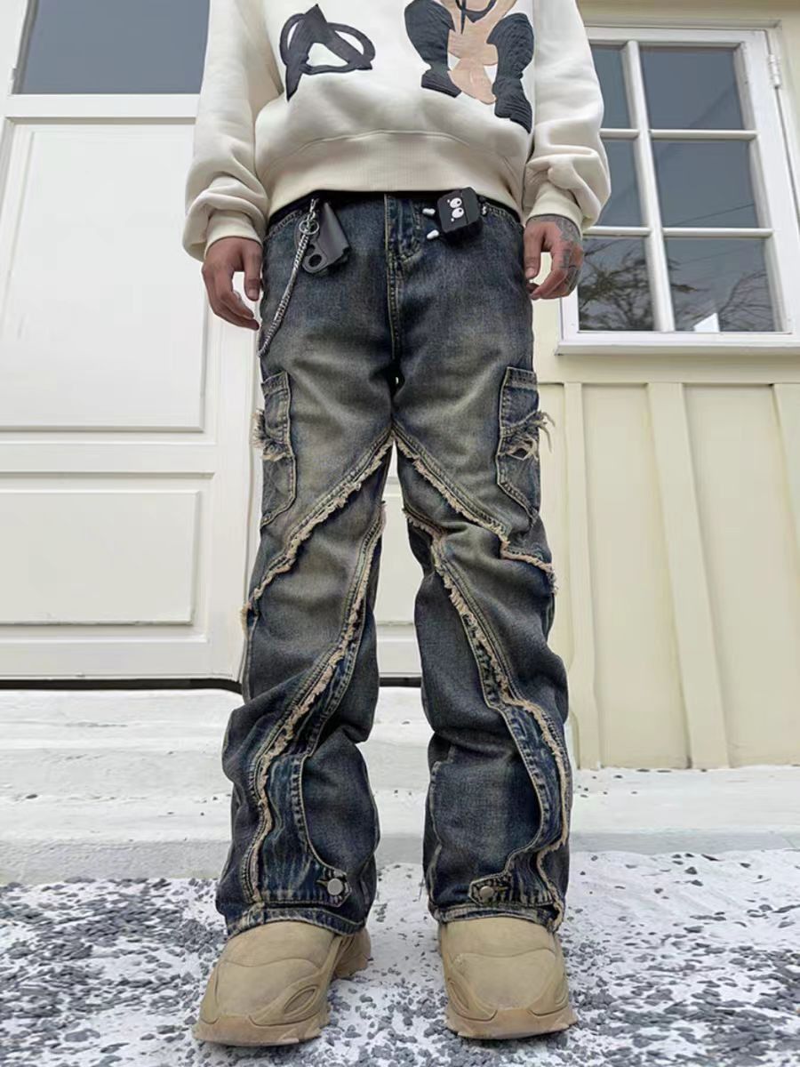 Japanese Brand × Jean Heavyweight patchwork fringed micro flare loose jeans Size US 34 / EU 50 - 2 Thumbnail
