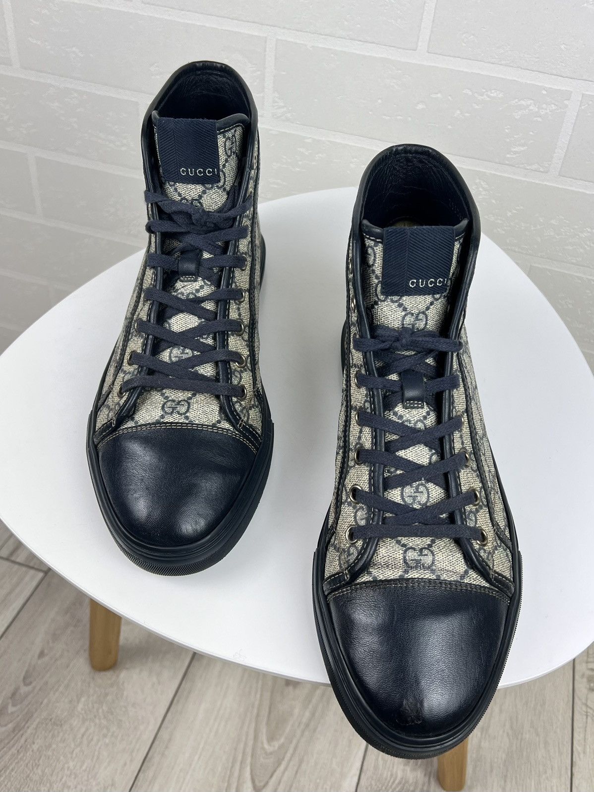 Gucci GUCCI Sneakers Hi Top Leather GG Monogram Canvas Navy Men's Size US 8.5 / EU 41-42 - 4 Thumbnail