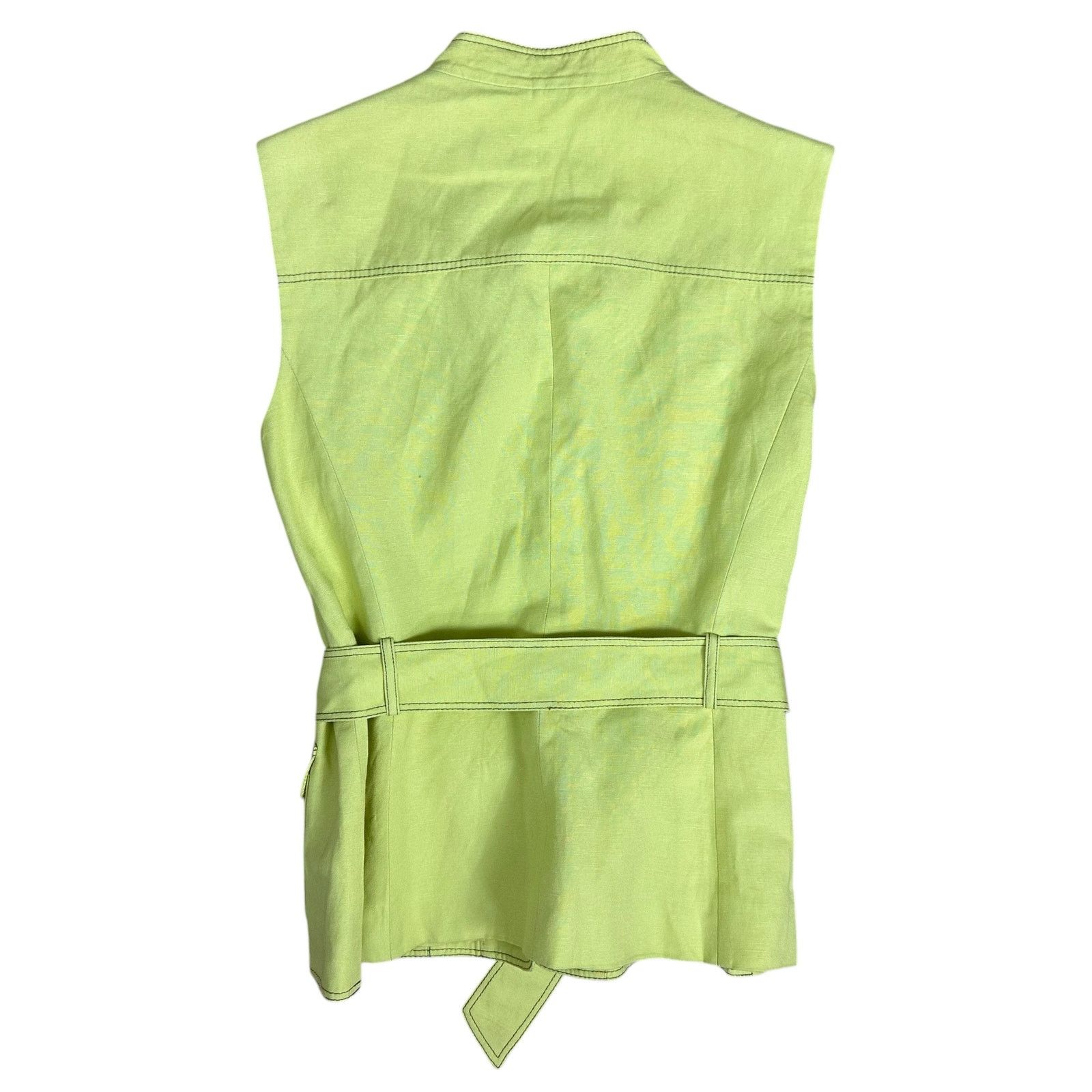 Elie Tahari Tahari Linen Blend Lime Green Belted Pocket Vest Size 8 Size M / US 6-8 / IT 42-44 - 2 Thumbnail