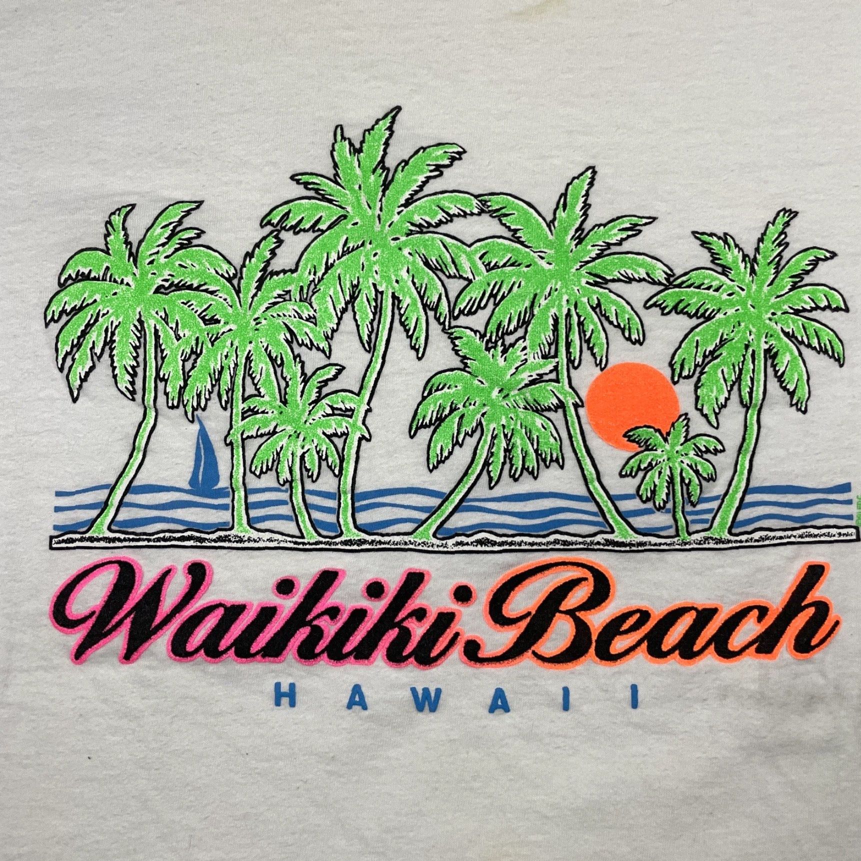 Hanes VINTAGE Waikiki Hawaii T-Shirt Large L 90s USA Made Tee Blue Pink Green Size US L / EU 52-54 / 3 - 3 Thumbnail