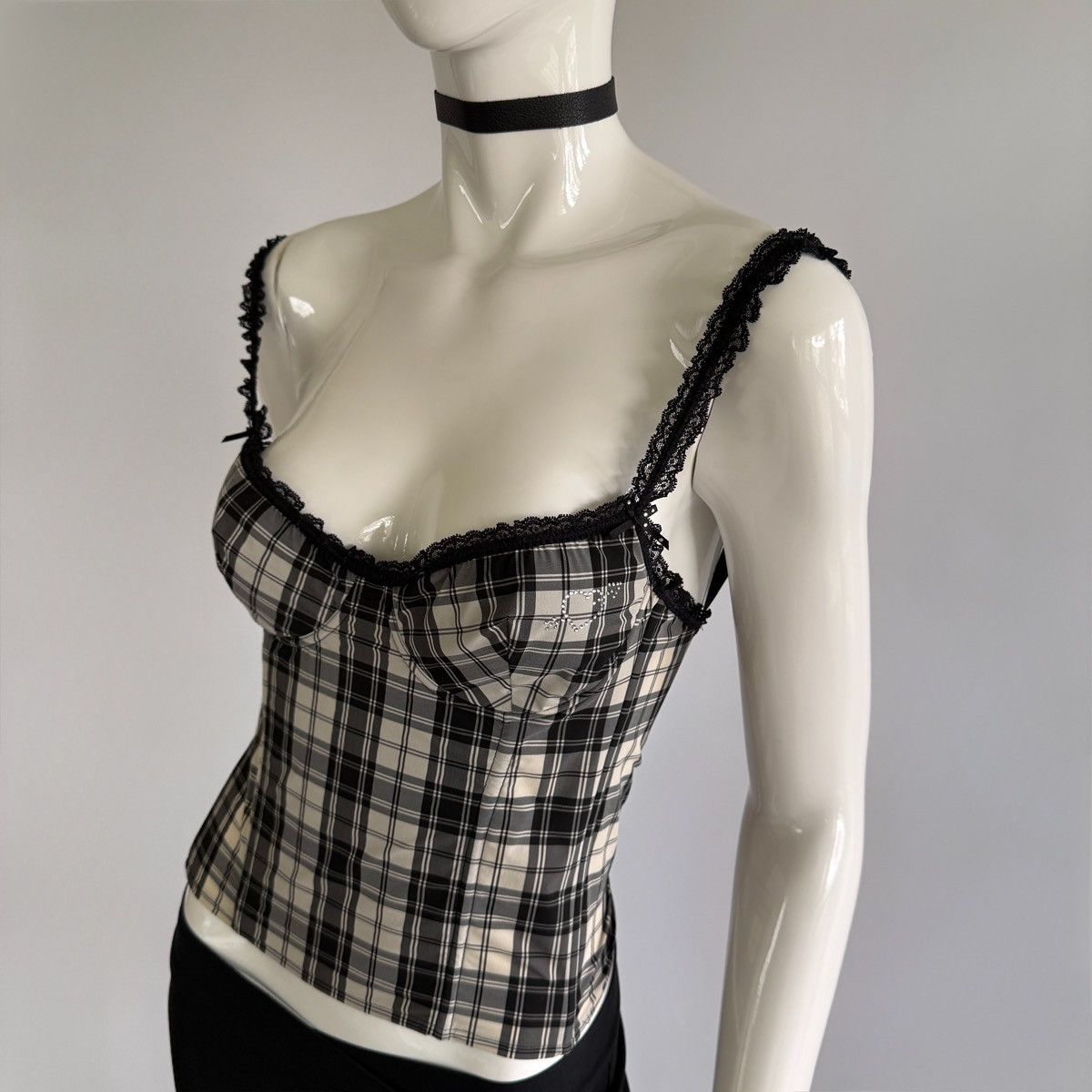 Blumarine Archival Vntg 00s Blugirl Blumarine Plaid Lace Bustier Top Size S / US 4 / IT 40 - 1 Thumbnail