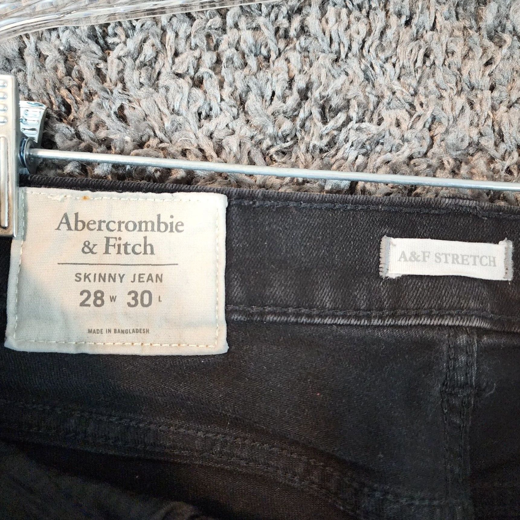 Abercrombie & Fitch ABERCROMBIE & FITCH Men's Black Stretch Skinny Distressed Jeans 28x30 Regular Size US 28 / EU 44 - 3 Thumbnail