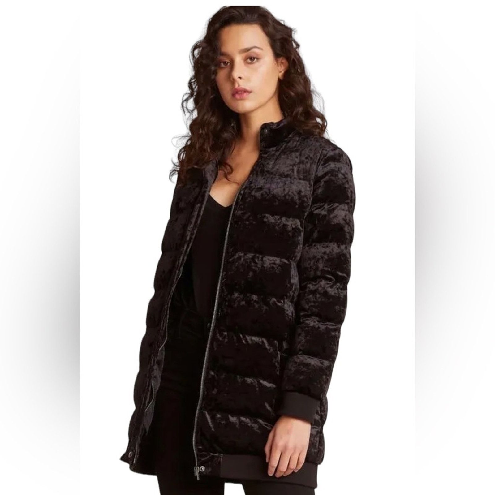 Jack by BB Dakota Black Crushed it Velvet Quilted Coat S NWT