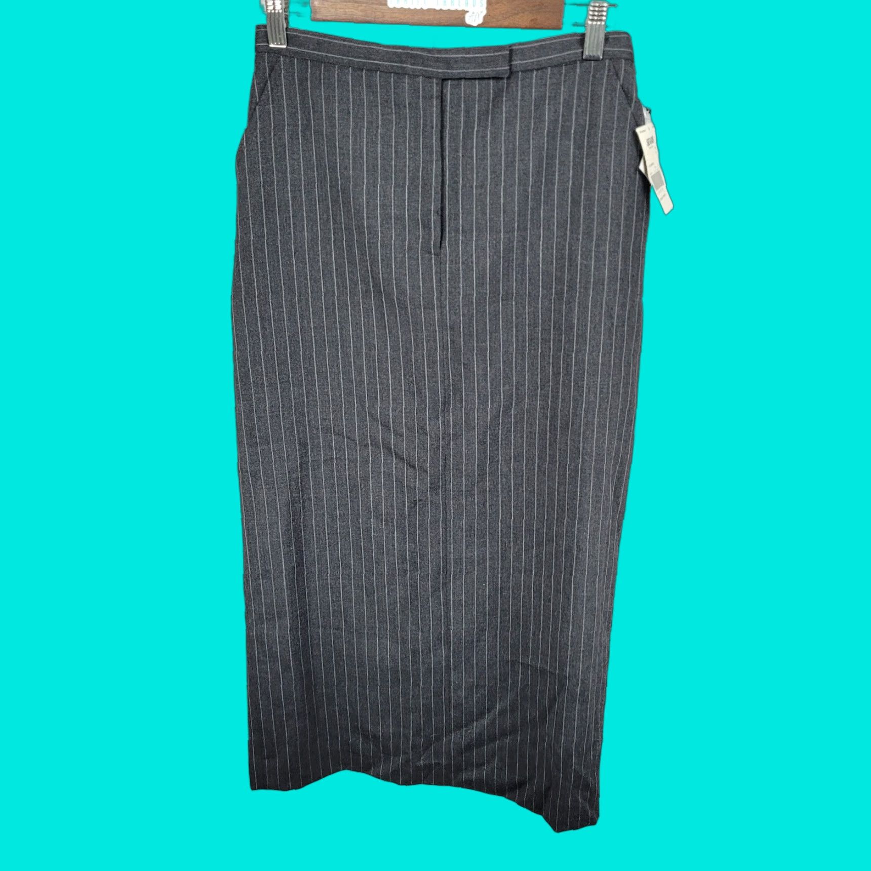Vintage VTG NWT Laura Scott Gunmetal Grey Wool Blend Pinstriped Lined Skirt Size 6P Size 28" / US 6 / IT 42 - 1 Thumbnail