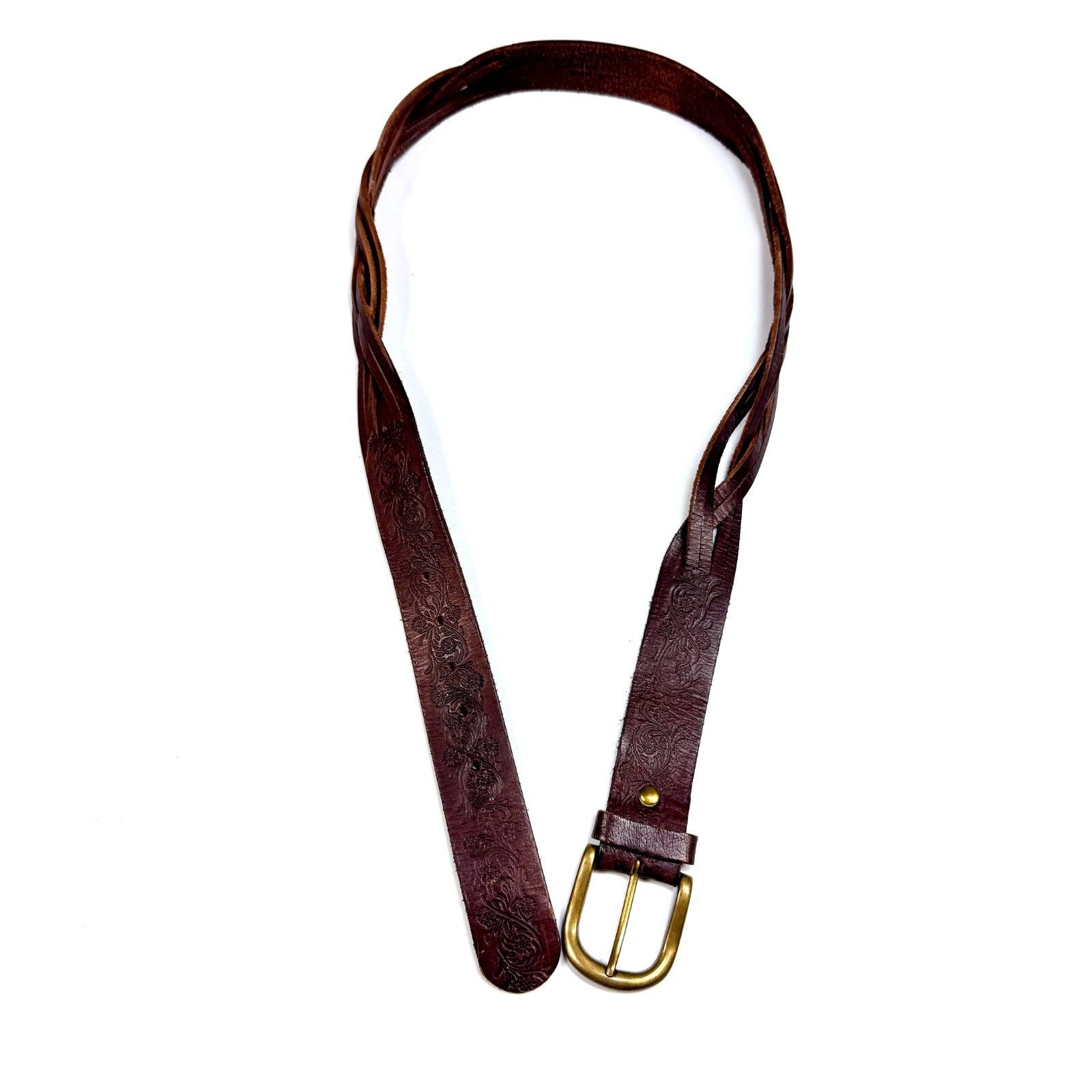Vintage Vintage Womens Brown Tooled Leather Braided Belt Floral Boho Size ONE SIZE - 6 Thumbnail