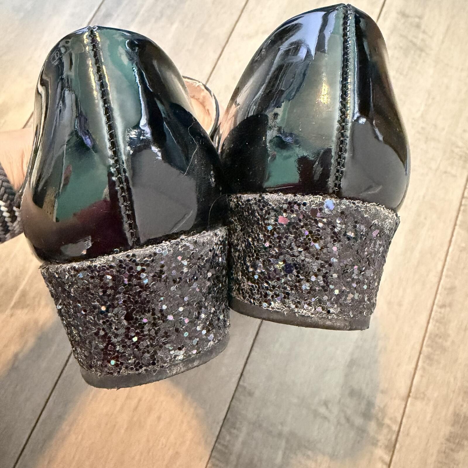 Anti Social Social Club Girls' Black Patent Dress Shoes Glitter Block Heel Size 2 Size US 4 / IT 34 - 2 Thumbnail