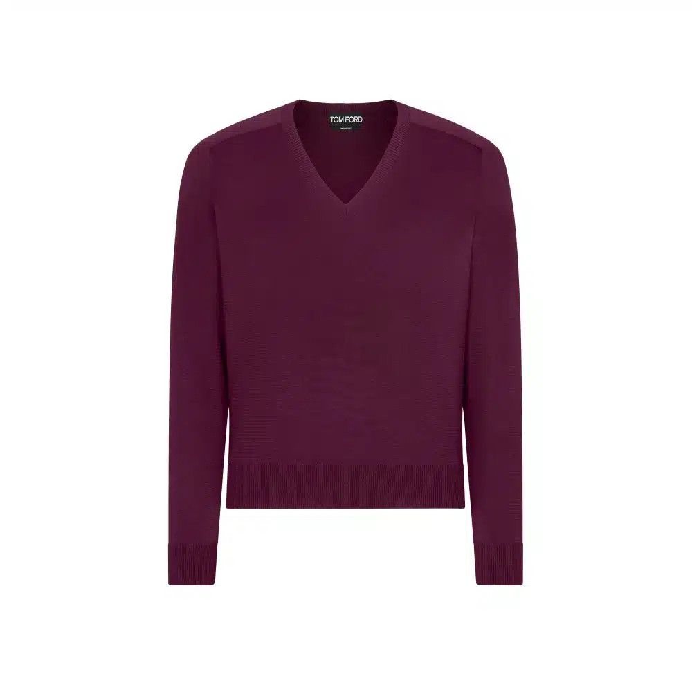 Tom Ford o1loc1c0325 KVL009 Silk Blend V Neck Sweater in Purple Size US L / EU 52-54 / 3 - 1 Thumbnail