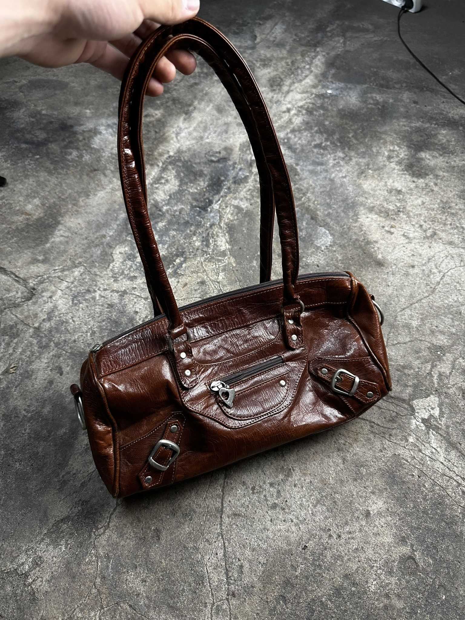Vintage Y2K Leather Avant Garde Shoulder Bag 2000S in Brown, Women's