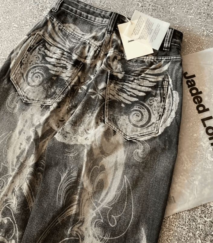 Japanese Brand Old Hole Pattern Printing Baggy Jeans Size US 34 / EU 50 - 2 Thumbnail