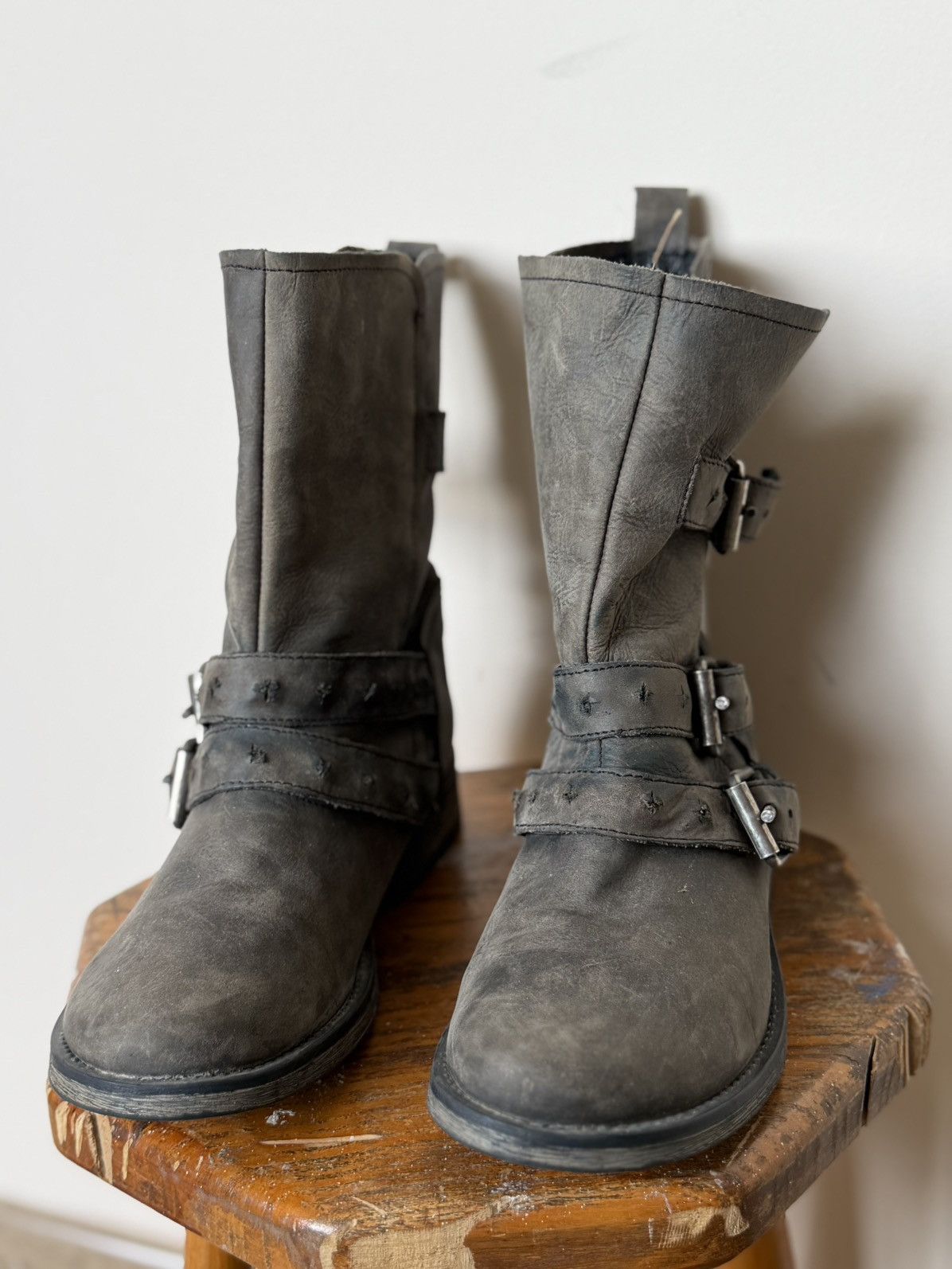 Japanese Brand Black Suede Distressed belted Ankle boots Vintage A.S. 98 Size US 8 / EU 41 - 9 Thumbnail