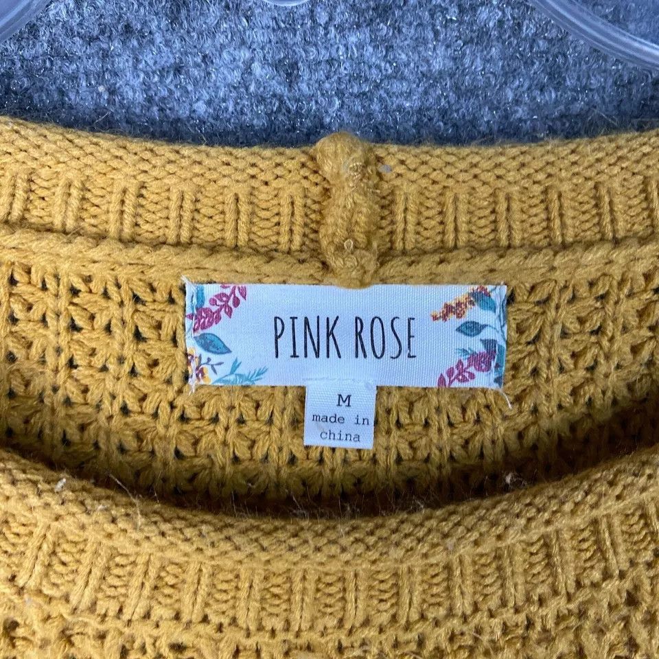 Other Pink Rose Sweater Women's Medium Pullover Yellow Knit M Size M / US 6-8 / IT 42-44 - 3 Thumbnail