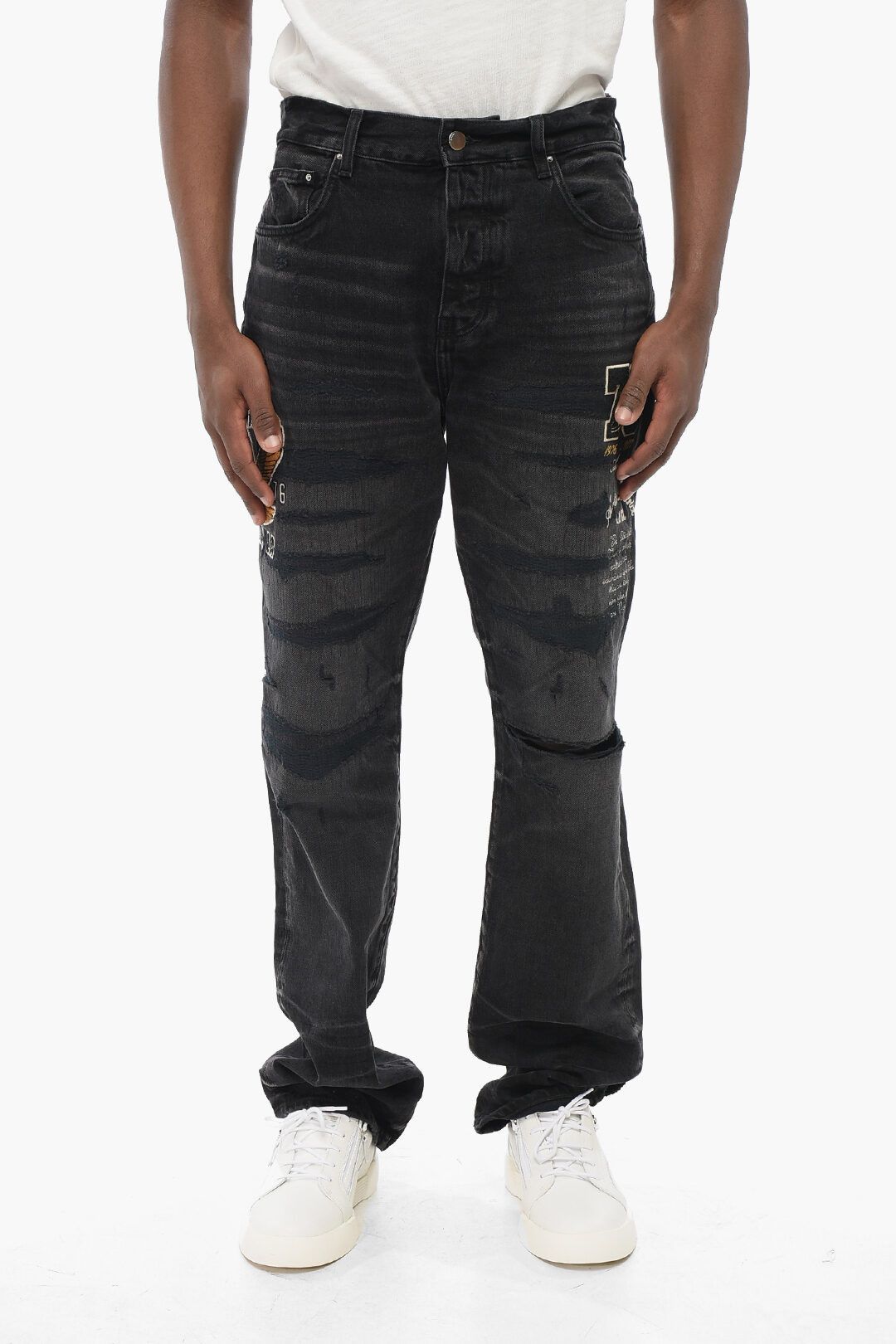 Amiri og1mm0825 Embroidered Varity Eagle Regular Fit Denim Black Size US 33 - 1 Thumbnail