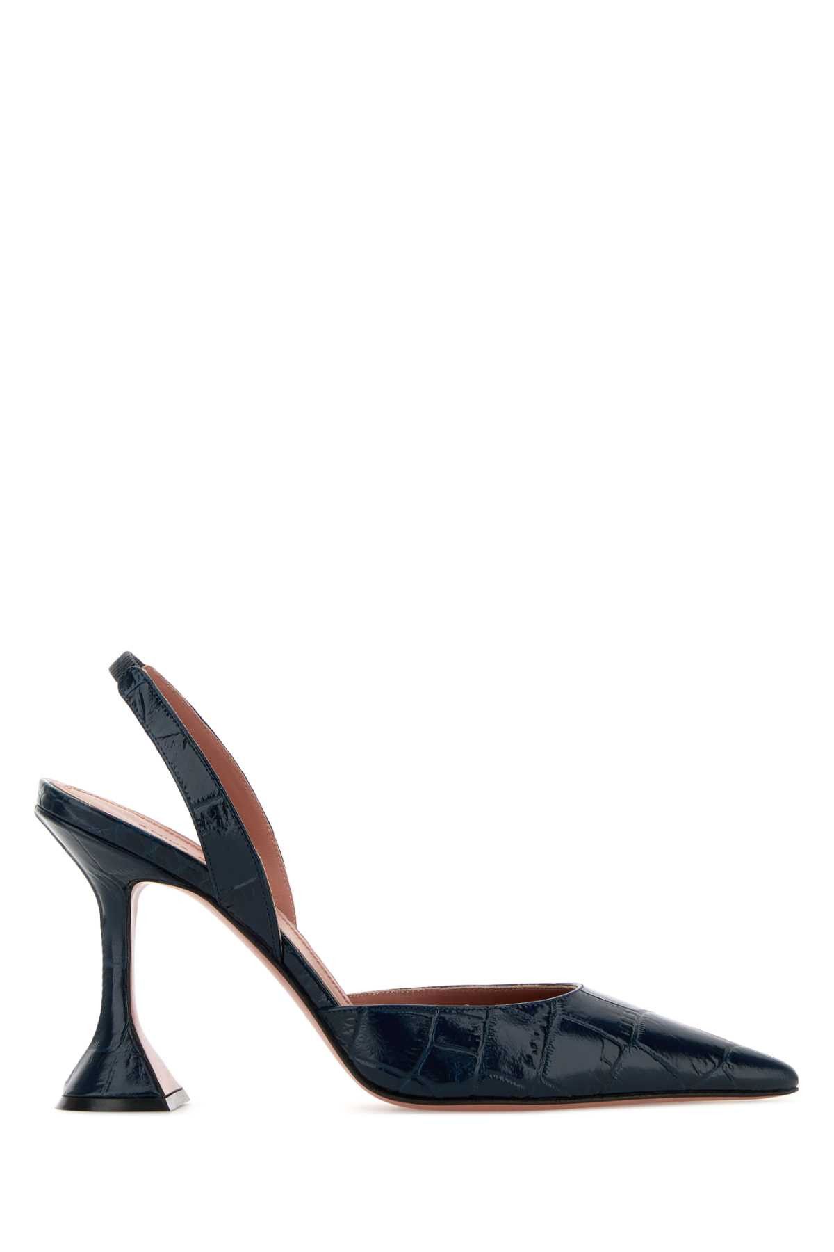 Amina Muaddi Navy Blue Leather Holli Sling Pumps Size US 11 / IT 41 - 1 Thumbnail