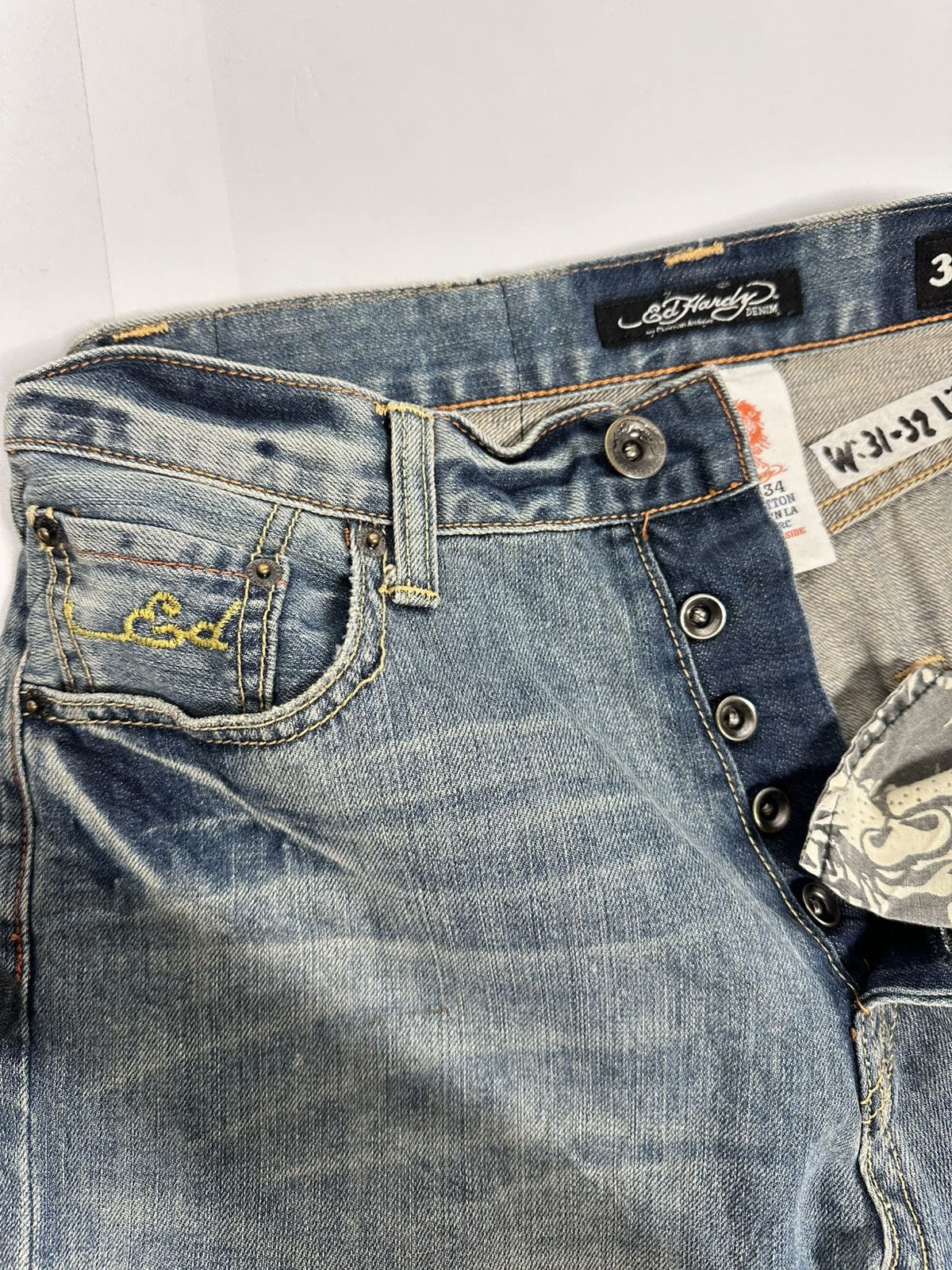 Ed Hardy Ed Hardy Denim Jeans Tattered Embroidered Logo✨⭐️✨✨⭐️⭐️ Size US 32 / EU 48 - 4 Thumbnail