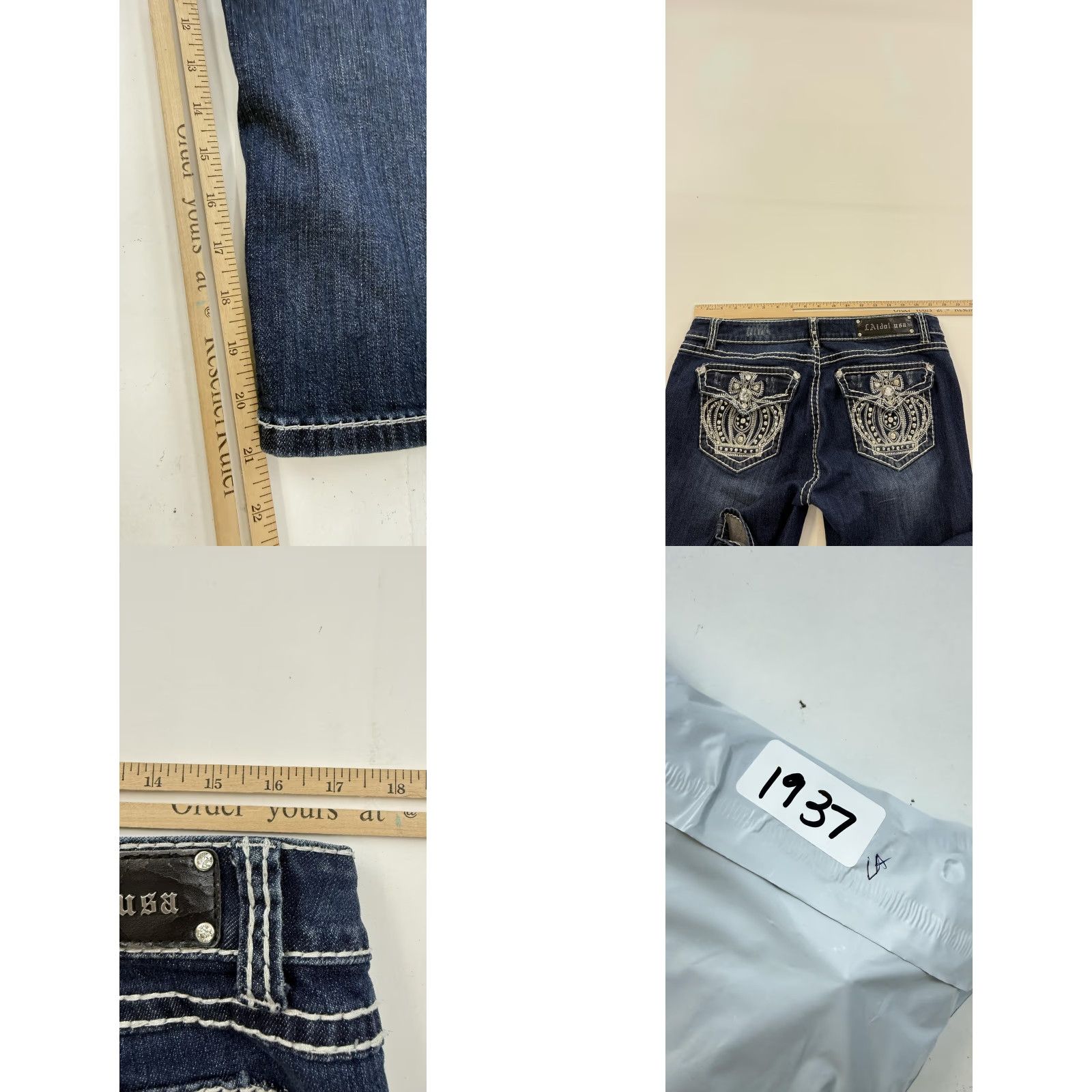 Denime LA Idol Jeans Juniors 15 Blue Capri Embroidered Crown Rhinestone Stretch Denim Size 36" / US 14 / IT 50 - 8 Thumbnail