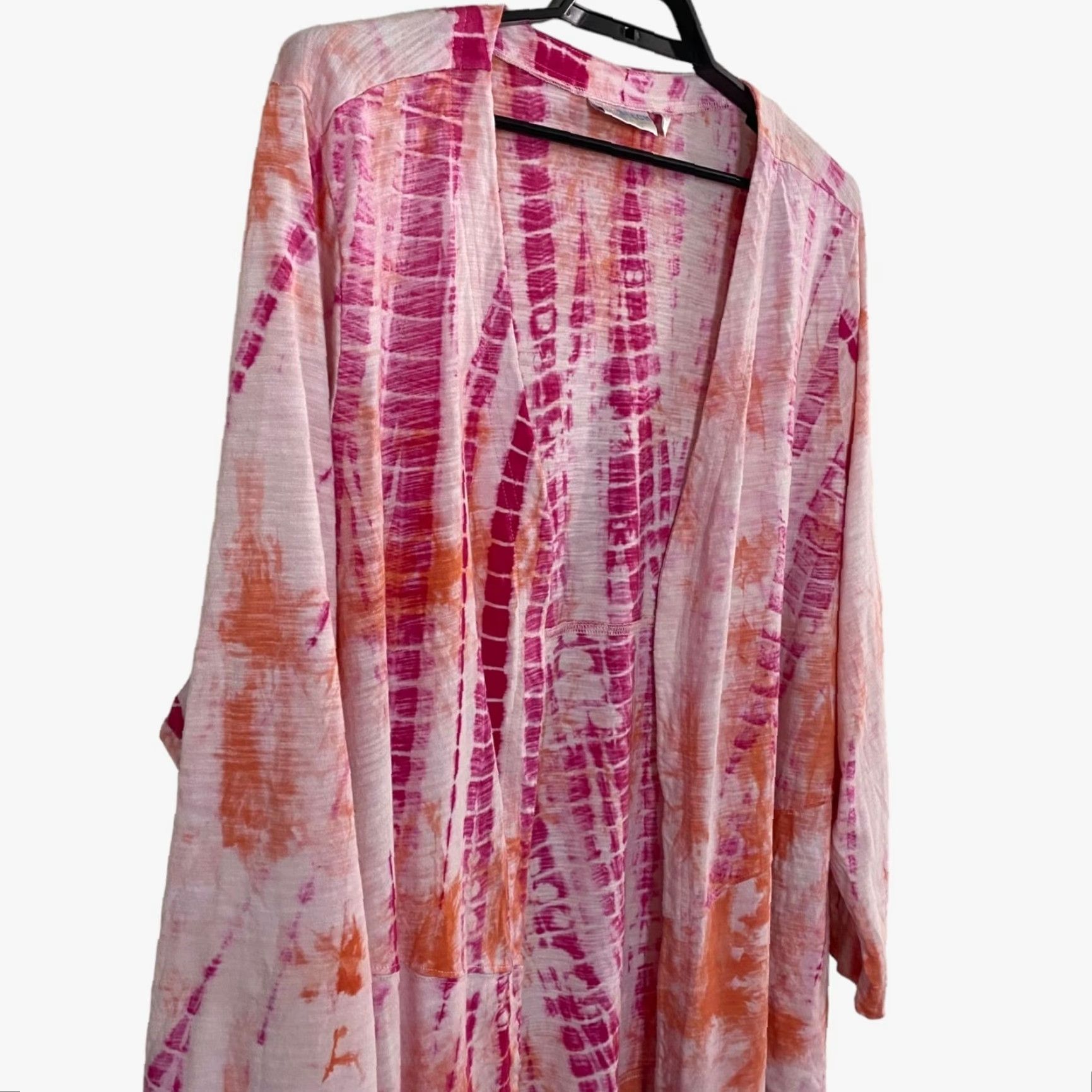 Vintage Belle Beach by Kim Gravel Tie-Dye Slub Knit Cardigan Sweater Pink Womens 4X Plus Size Open Pockets Beach Casual 60% Cotton 40% Modal Size XXL / US 16-18 / IT 52-54 - 4 Thumbnail
