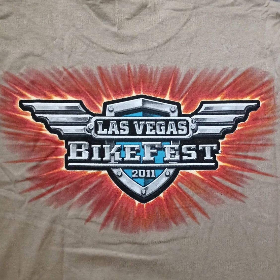 Fruit Of The Loom VINTAGE Las Vegas Bike Fest Mens Shirt XL Tan Double Side Wings Logo 2011 Short Sleeve Size US XL / EU 56 / 4 - 2 Thumbnail