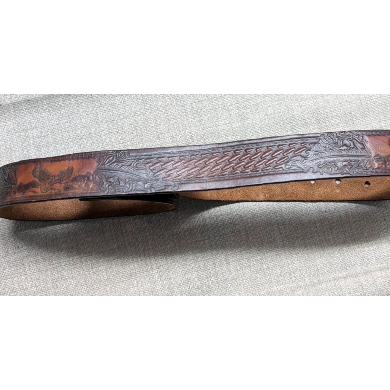 Vintage VINTAGE TOOLED buckle belt EAGLE leather 36 america WESTERN harley USA cowhide Size 36 - 4 Thumbnail